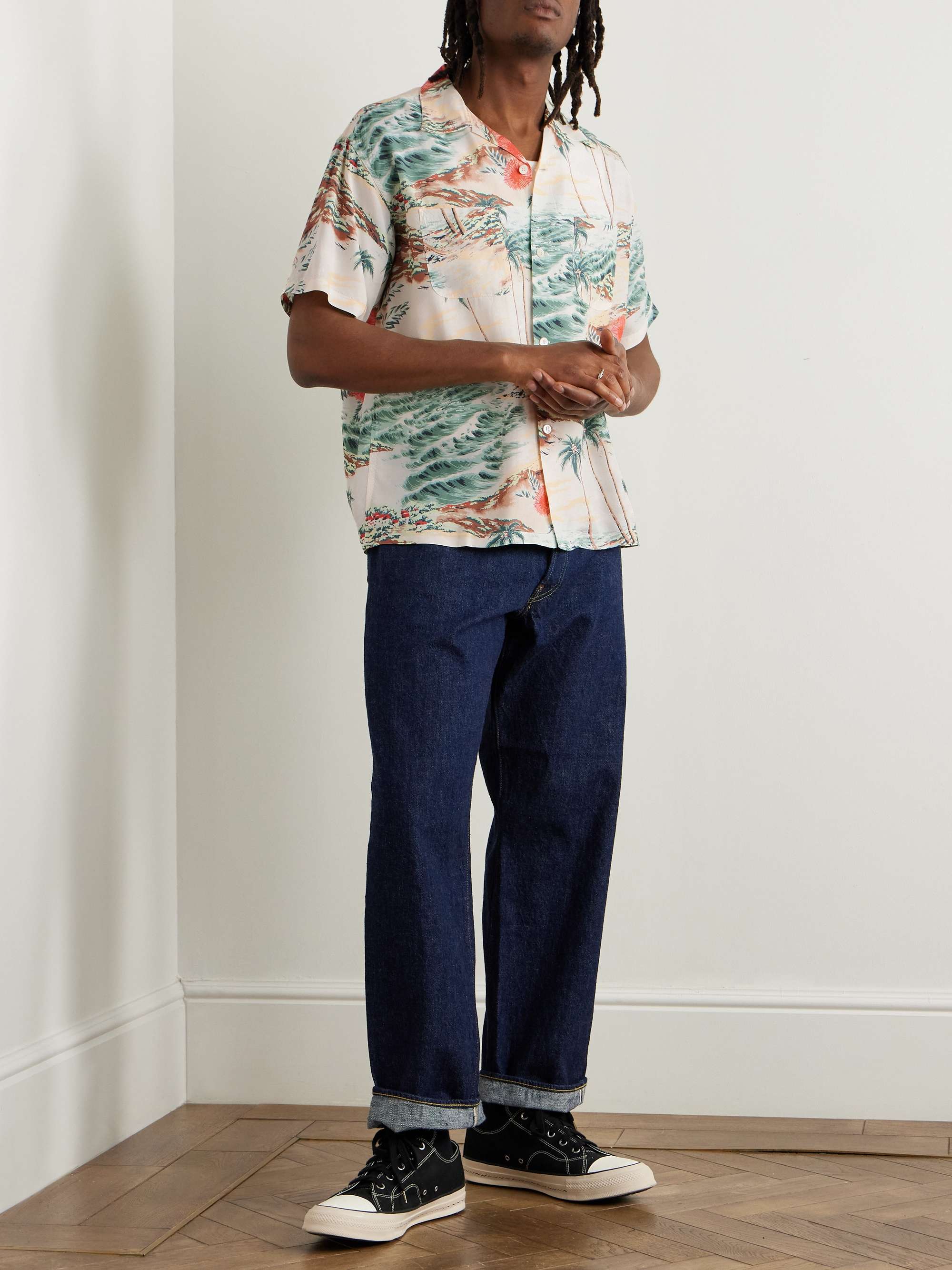 Convertible-Collar Printed Poplin Shirt view