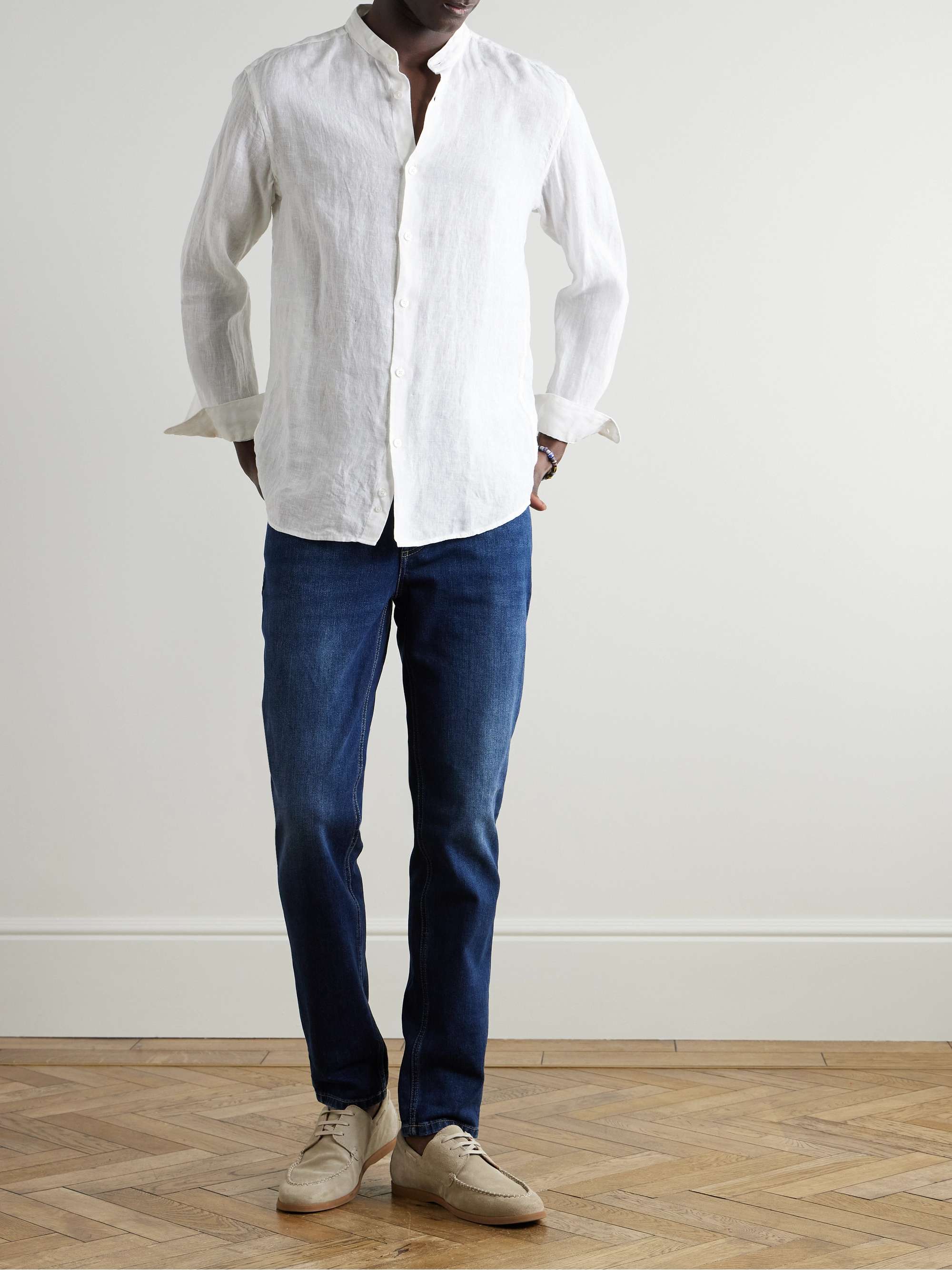 Clark Grandad-Collar Garment-Dyed Linen Shirt view