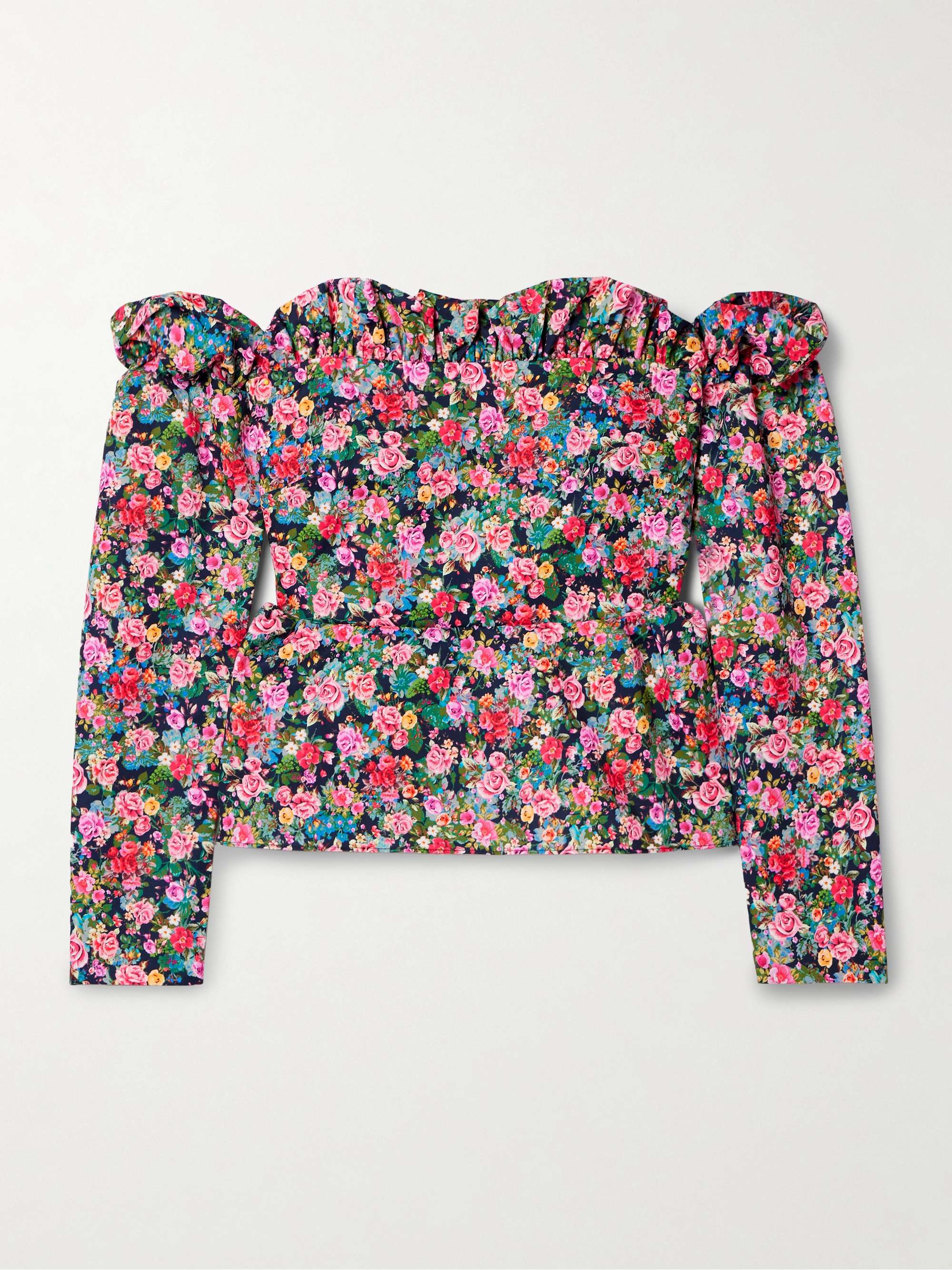 Jacqueline off-the-shoulder floral-print woven peplum top view