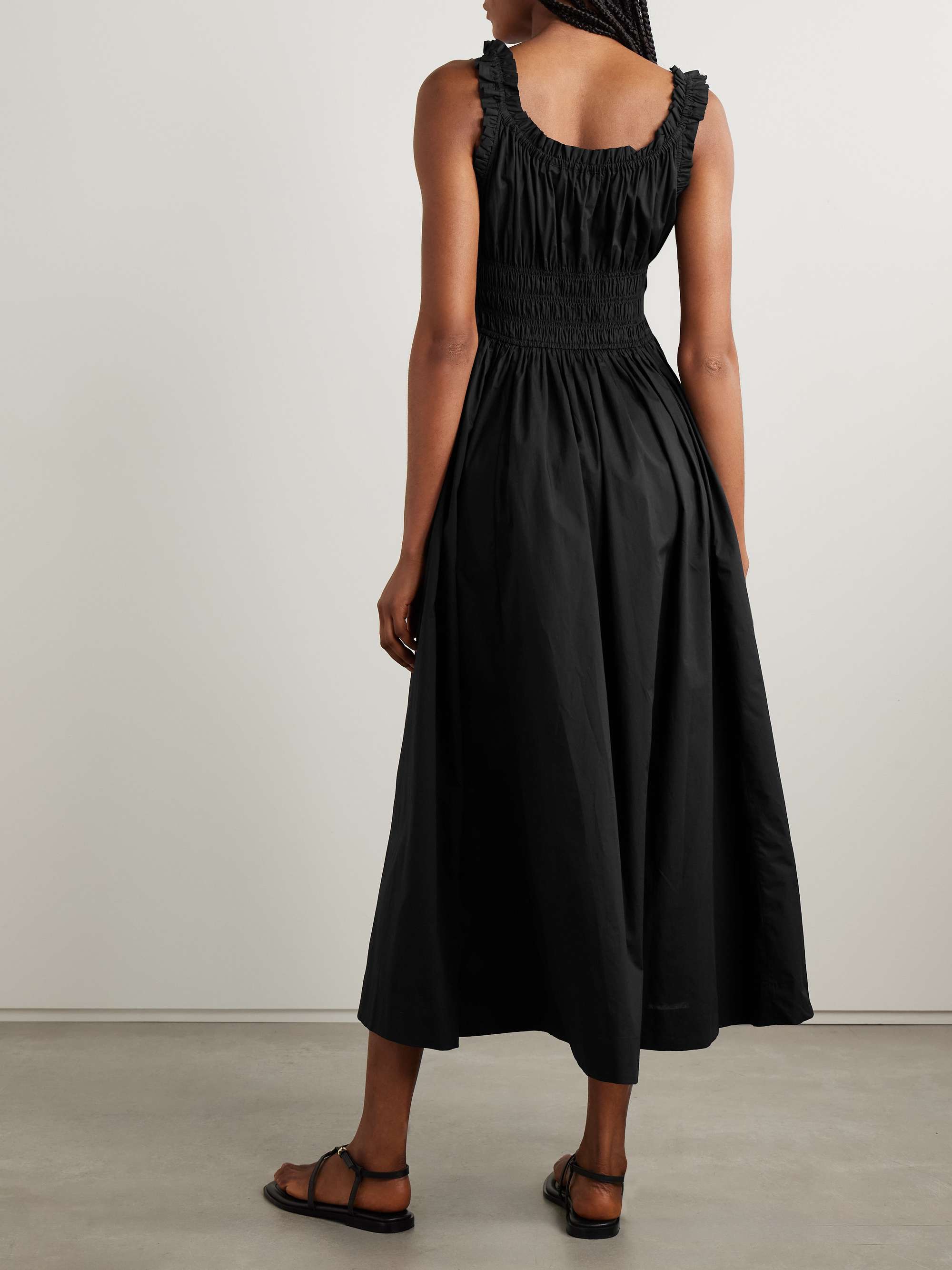 Emmaretta tie-detailed shirred organic cotton-voile midi dress view