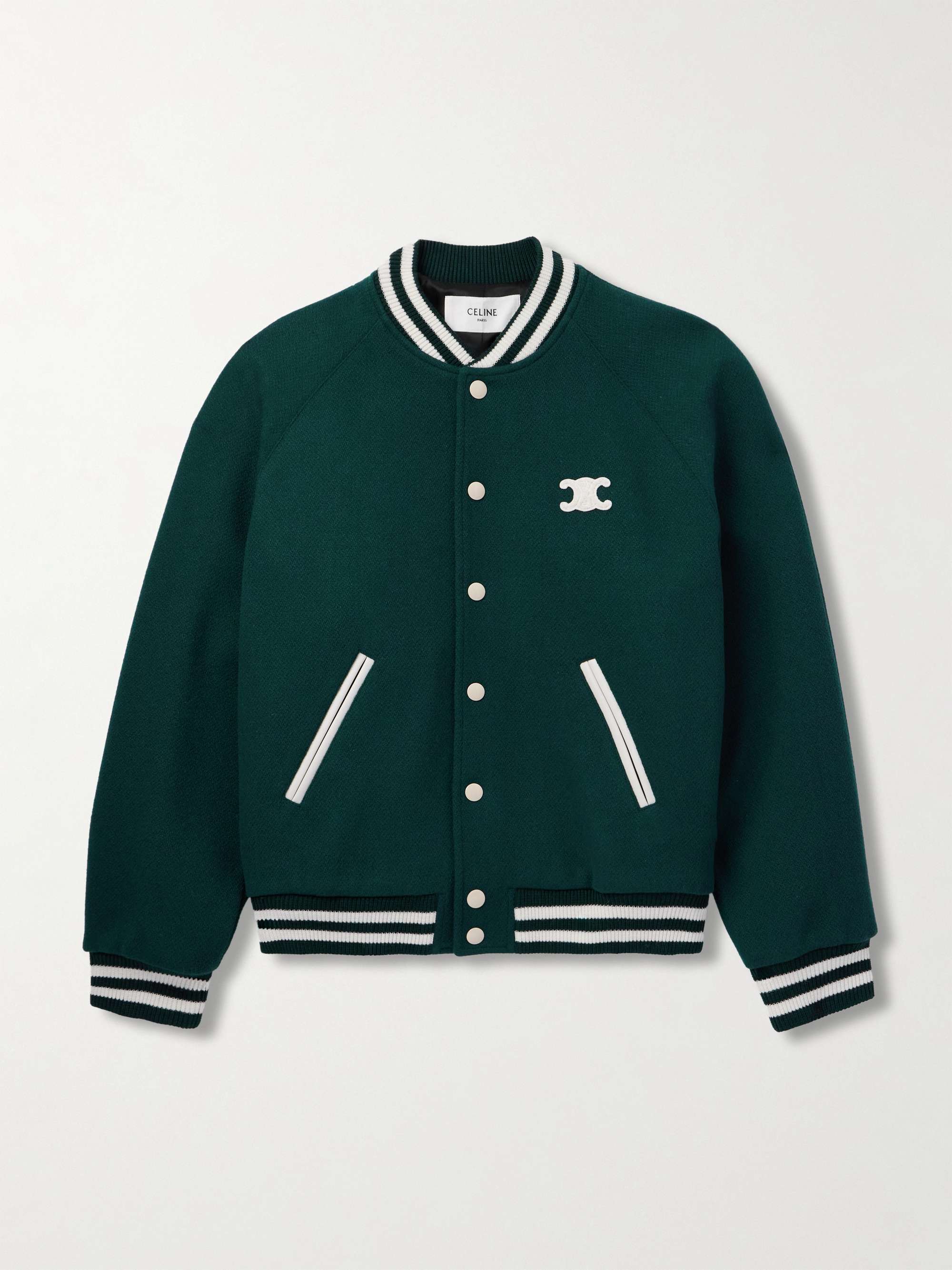 Teddy Triomphe Leather-Trimmed Wool-Blend Varsity Jacket view