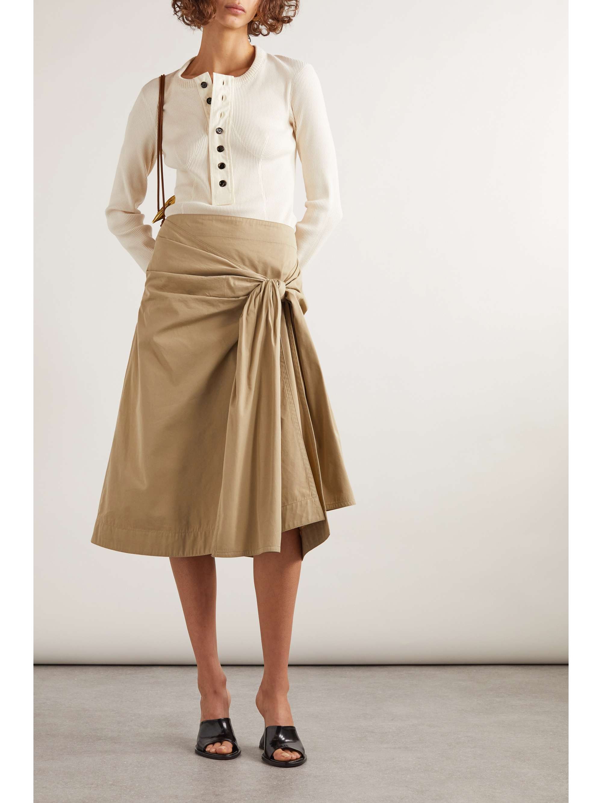 Knotted cotton-blend midi skirt view