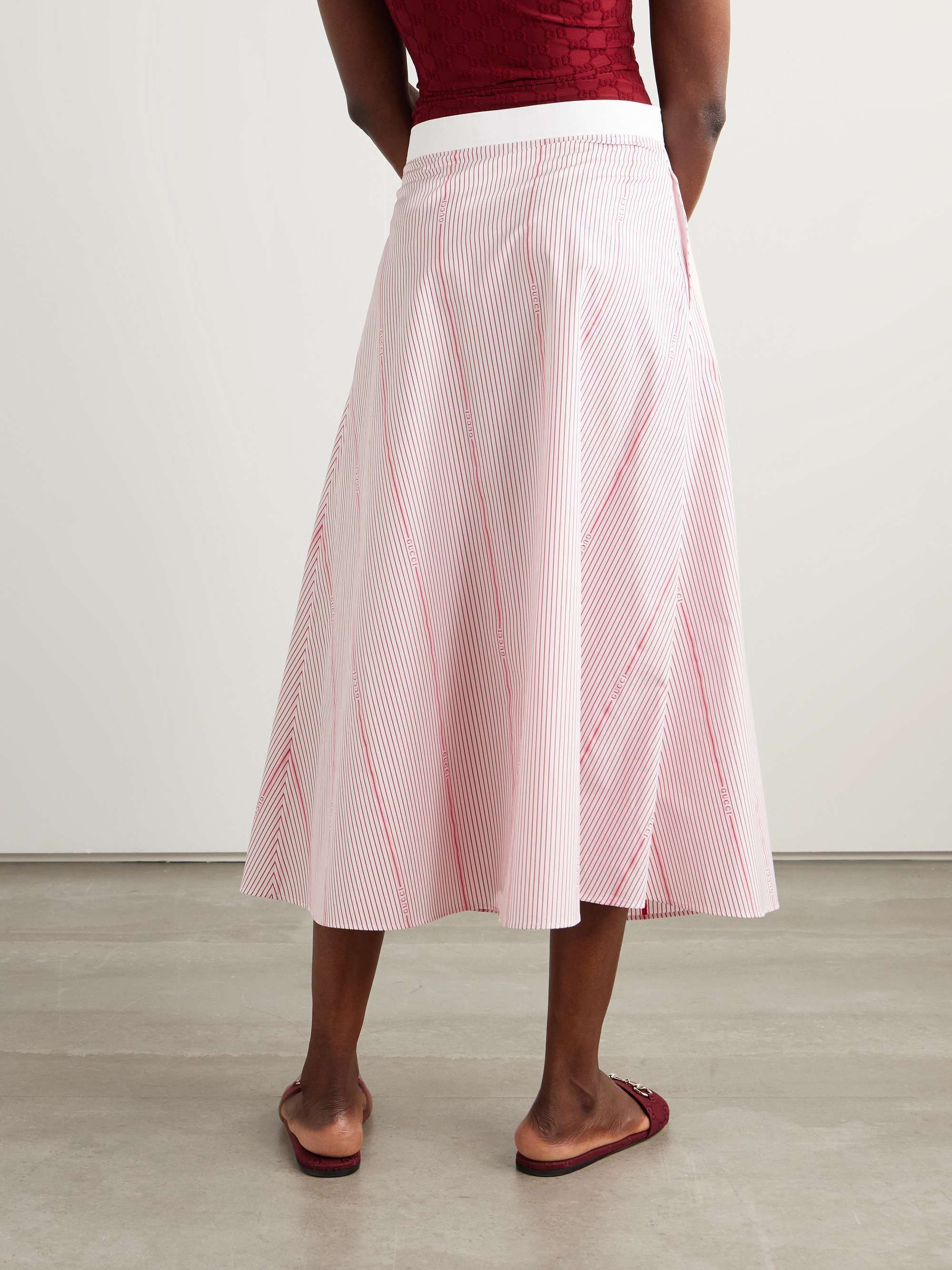 Striped cotton-poplin midi skirt view