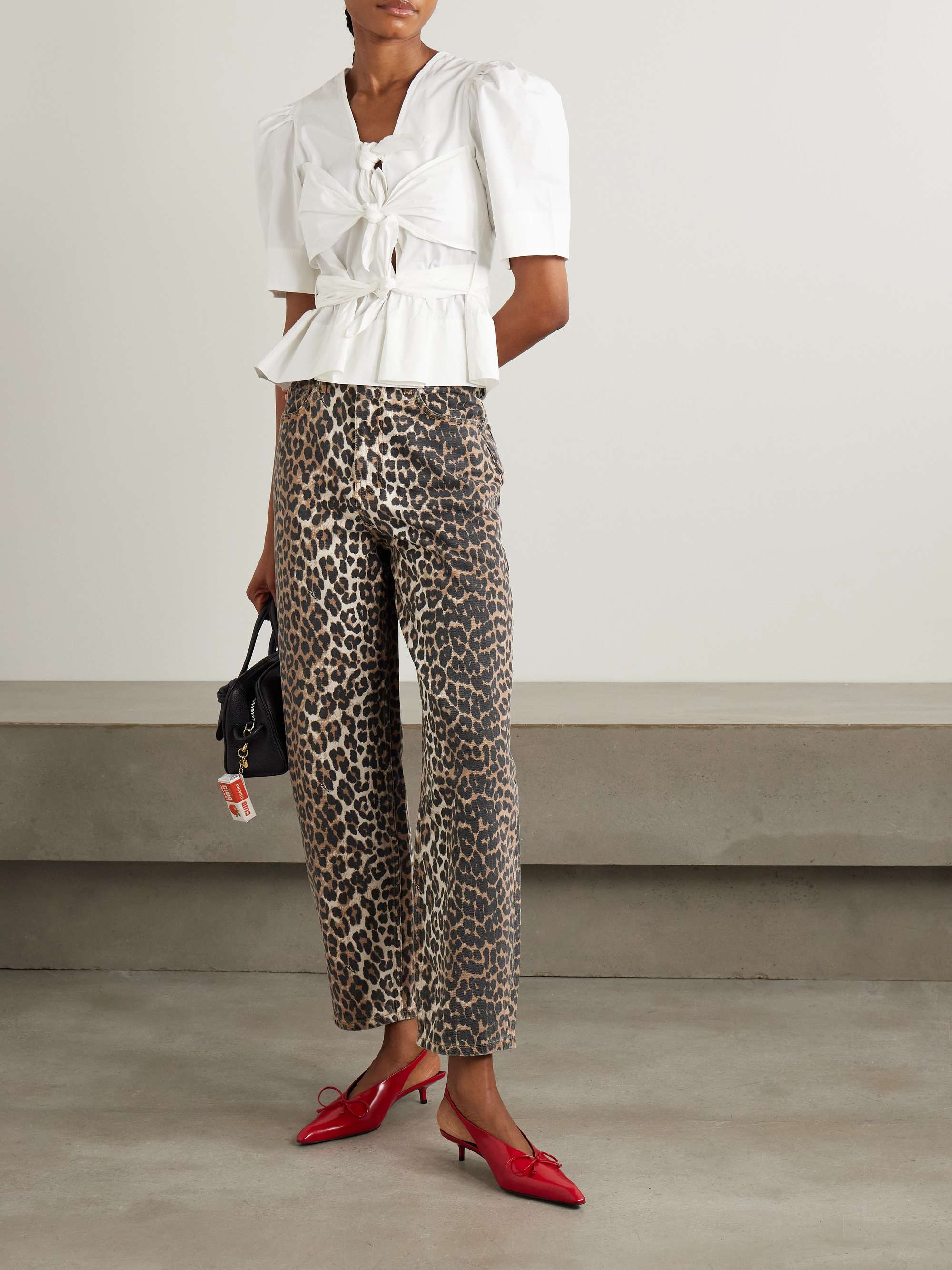Belted tie-detailed gathered cotton-blend poplin blouse view
