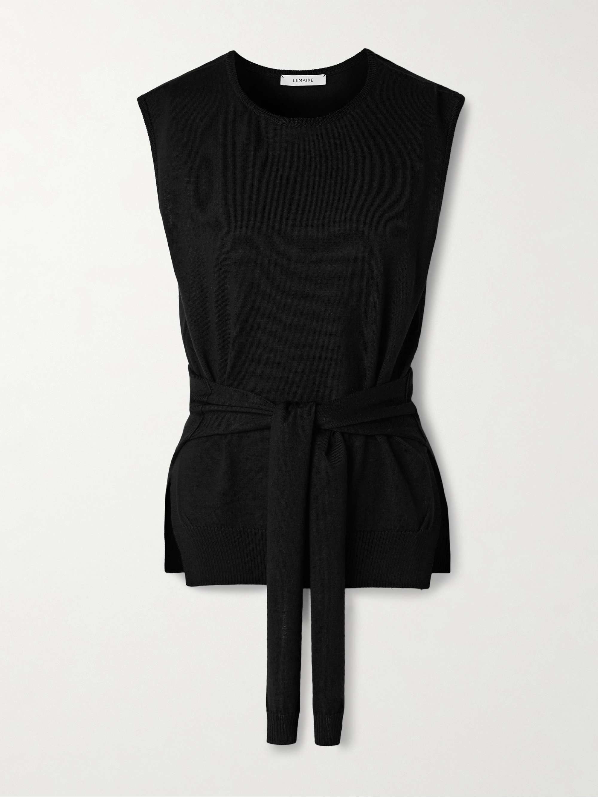 Tie-detailed wool-blend tank view