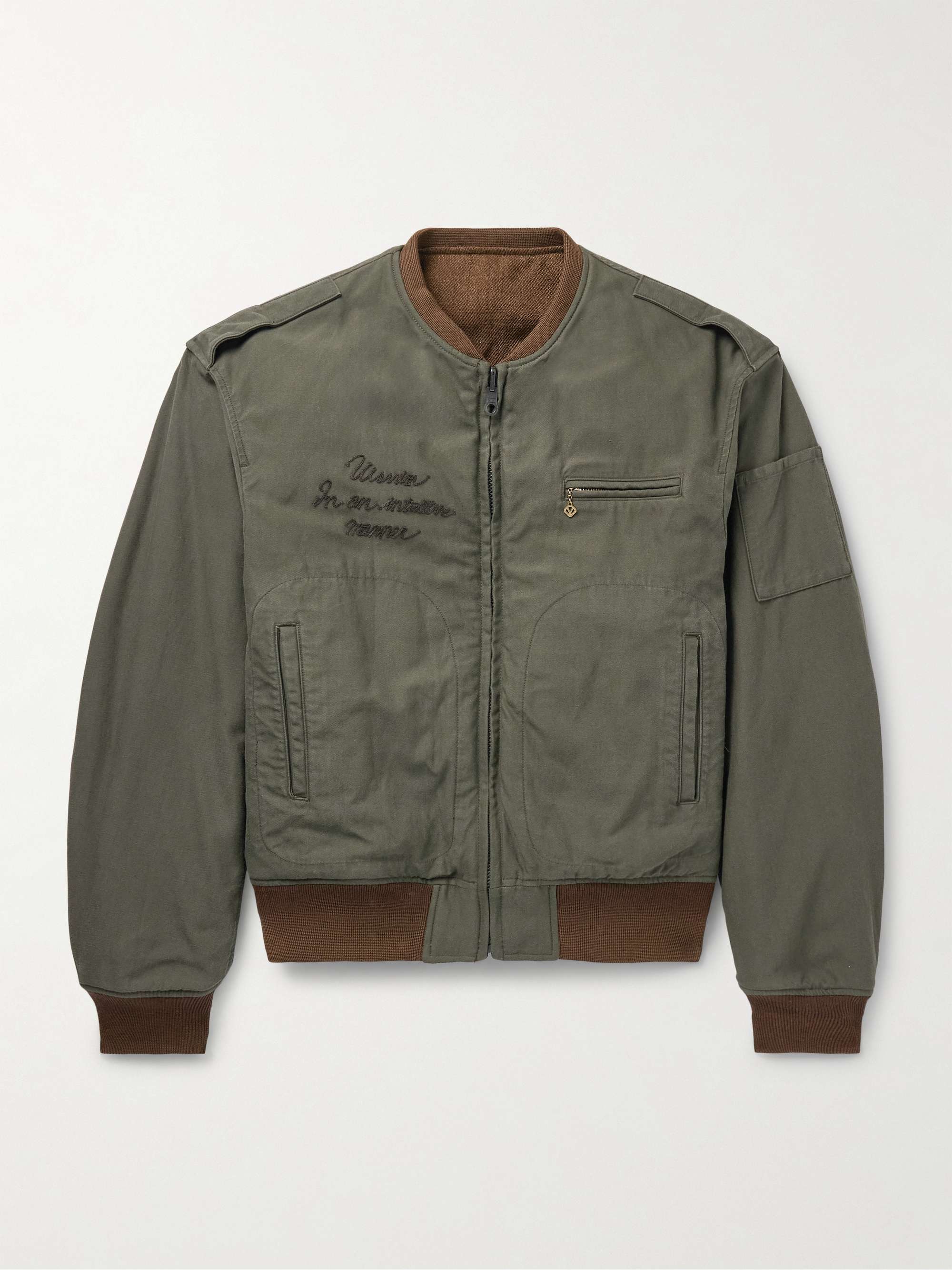 Reversible Printed Cotton-Blend and Twill Bomber Jacket view