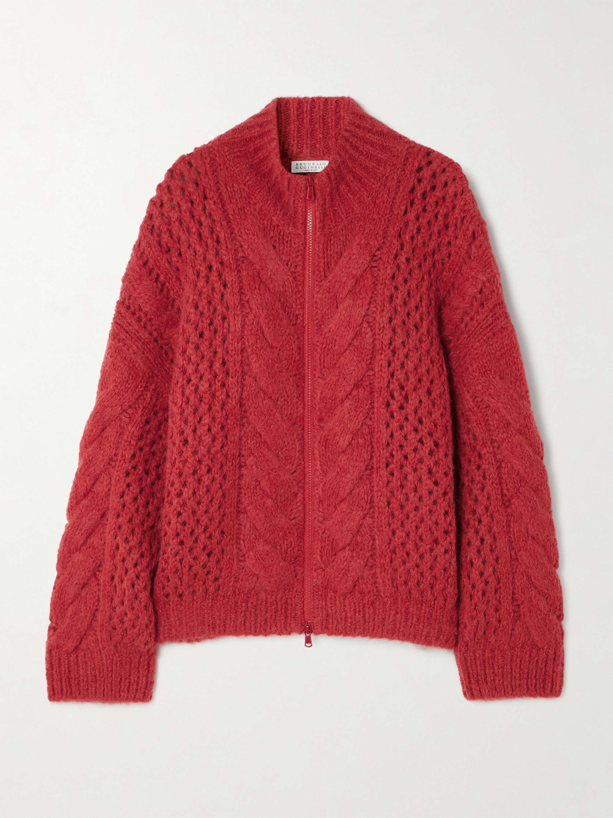 Open and cable-knit alpaca-blend cardigan view