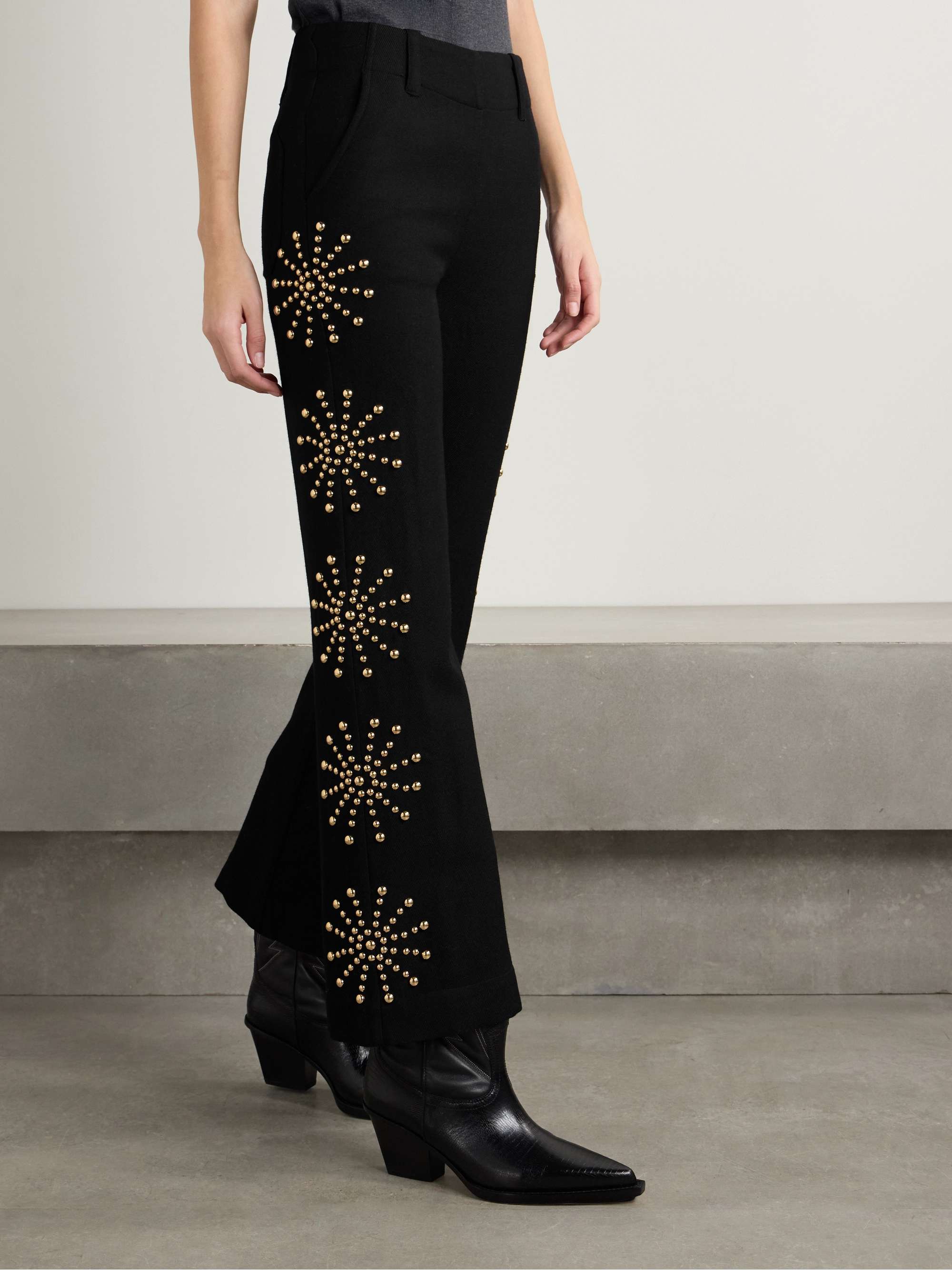 Charlie Casino studded wool-twill flared pants view