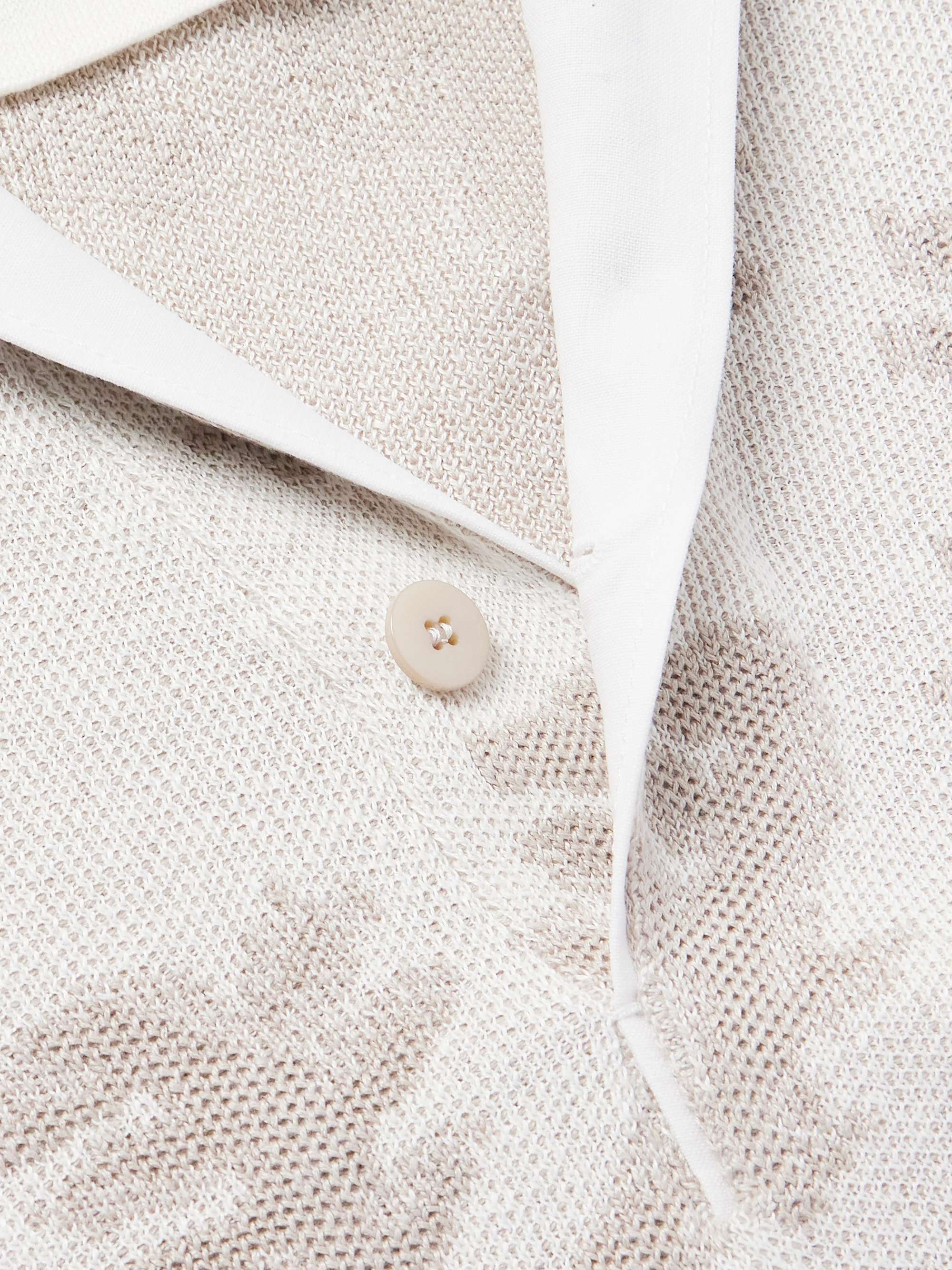 Camp-Collar Poplin-Trimmed Jacquard-Knit Oasi Linen Polo Shirt view