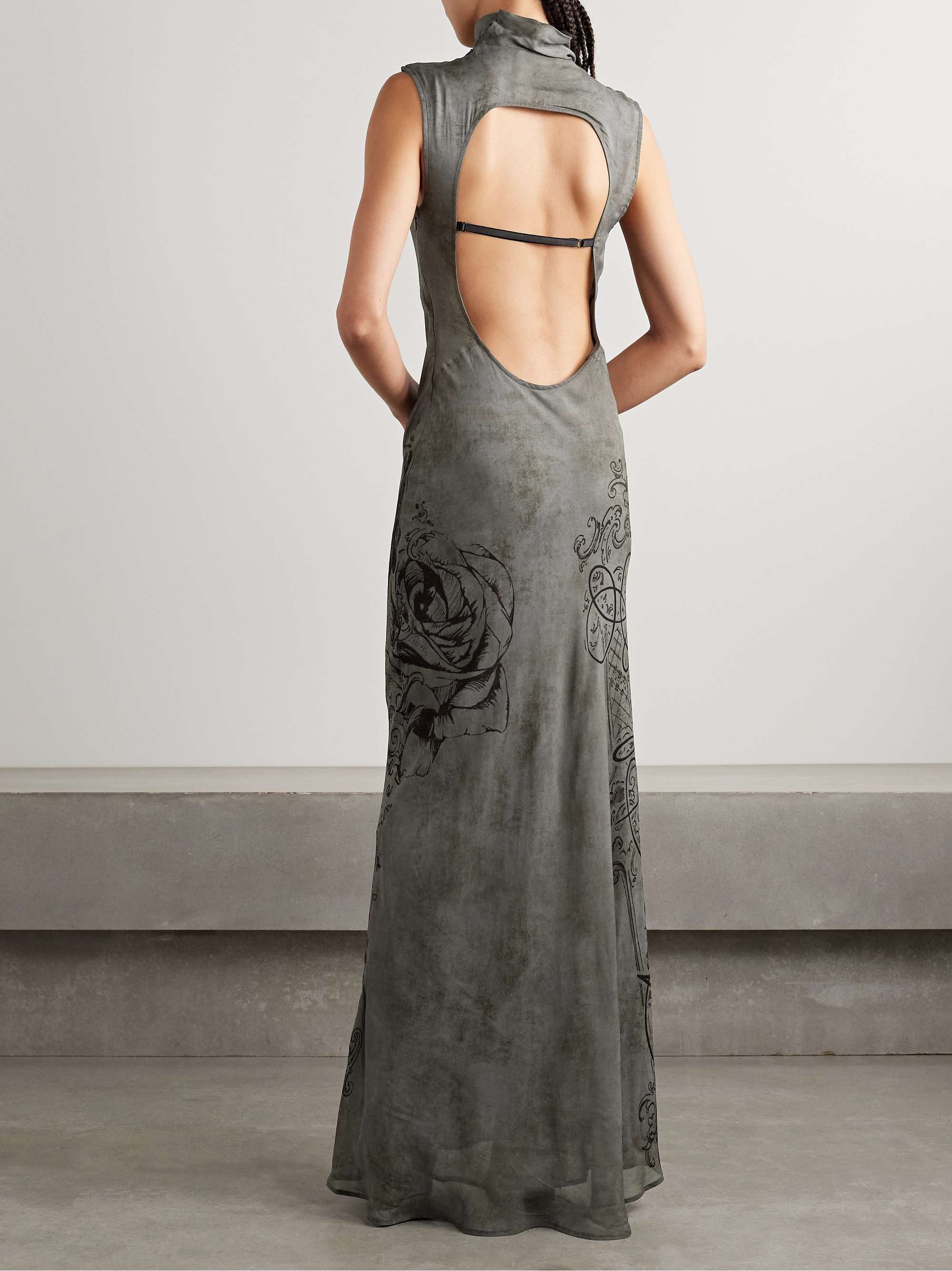 Open-back printed georgette turtleneck maxi dress view