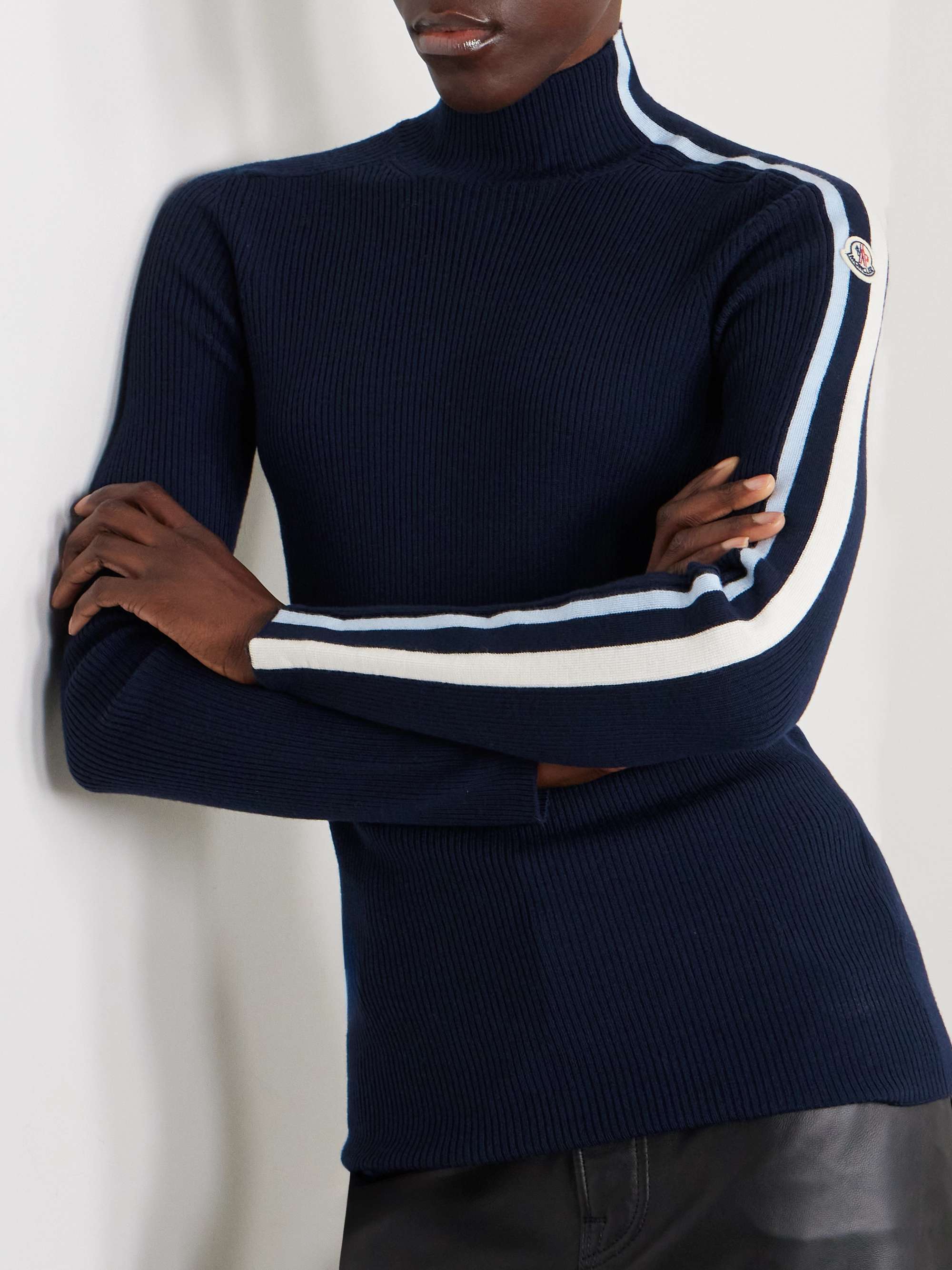 Turtleneck striped ribbed wool sweater view