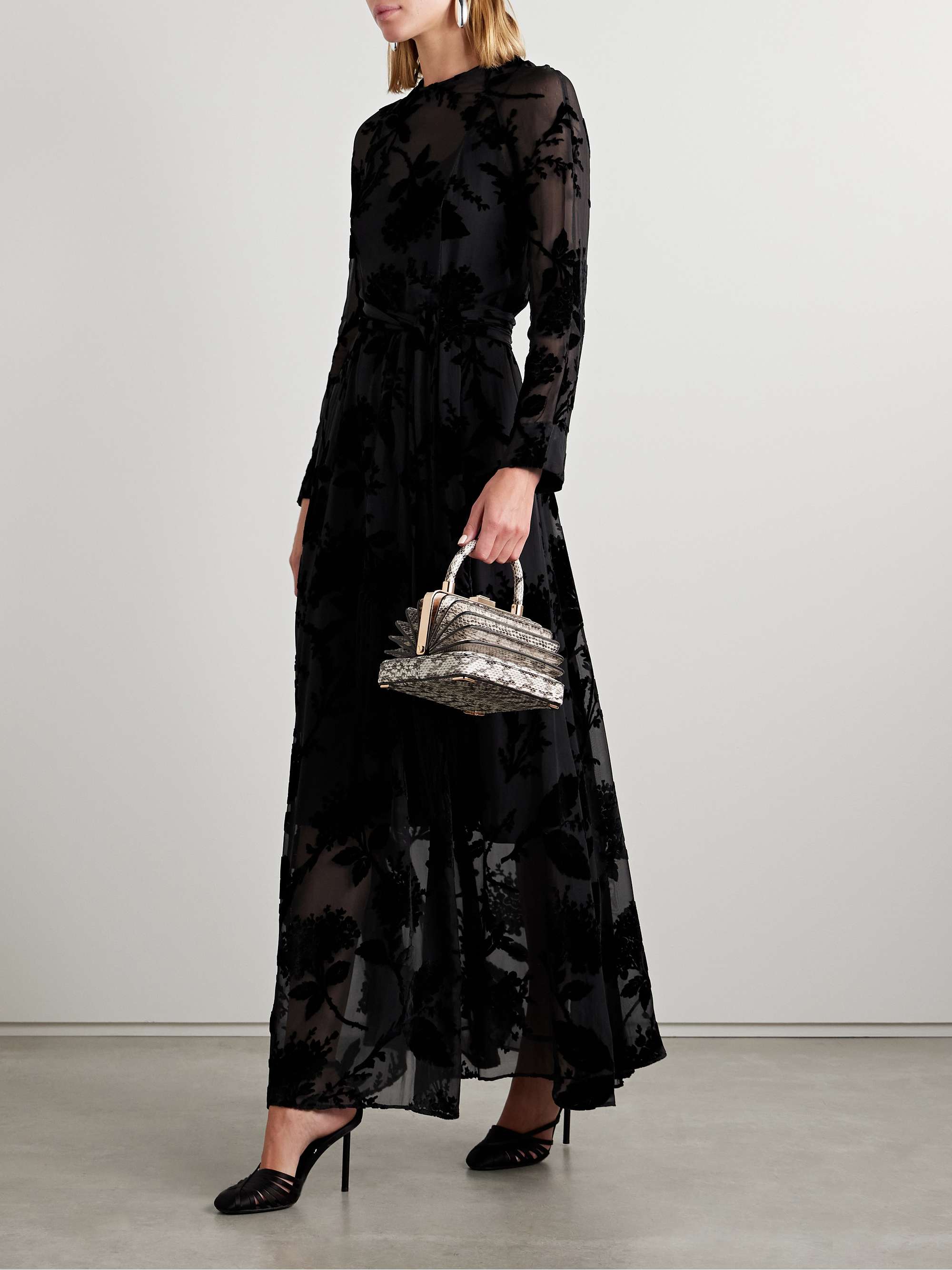 Belted dévoré-crepe de chine maxi dress view