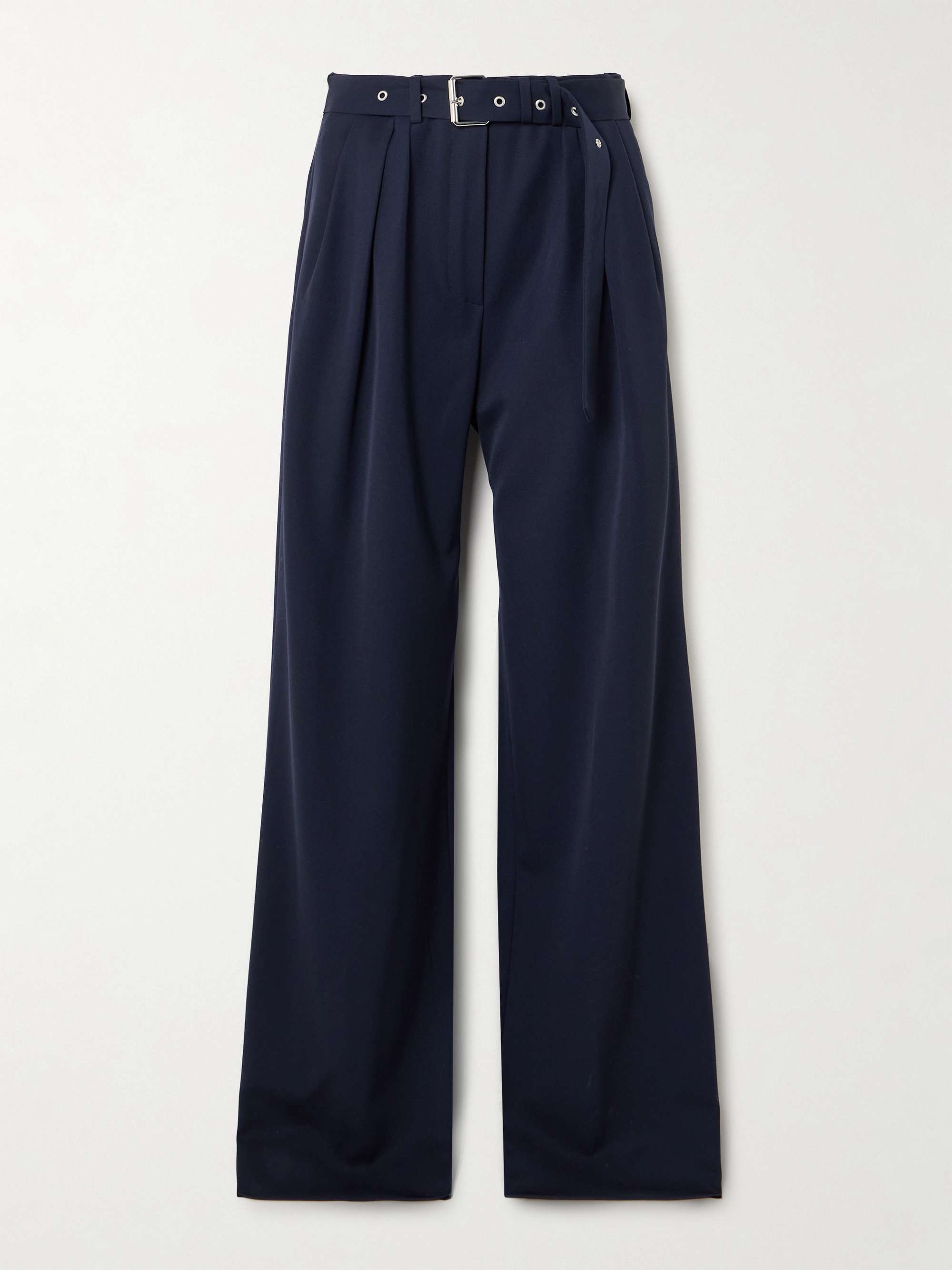 Belted pleated wool-twill wide-leg pants view