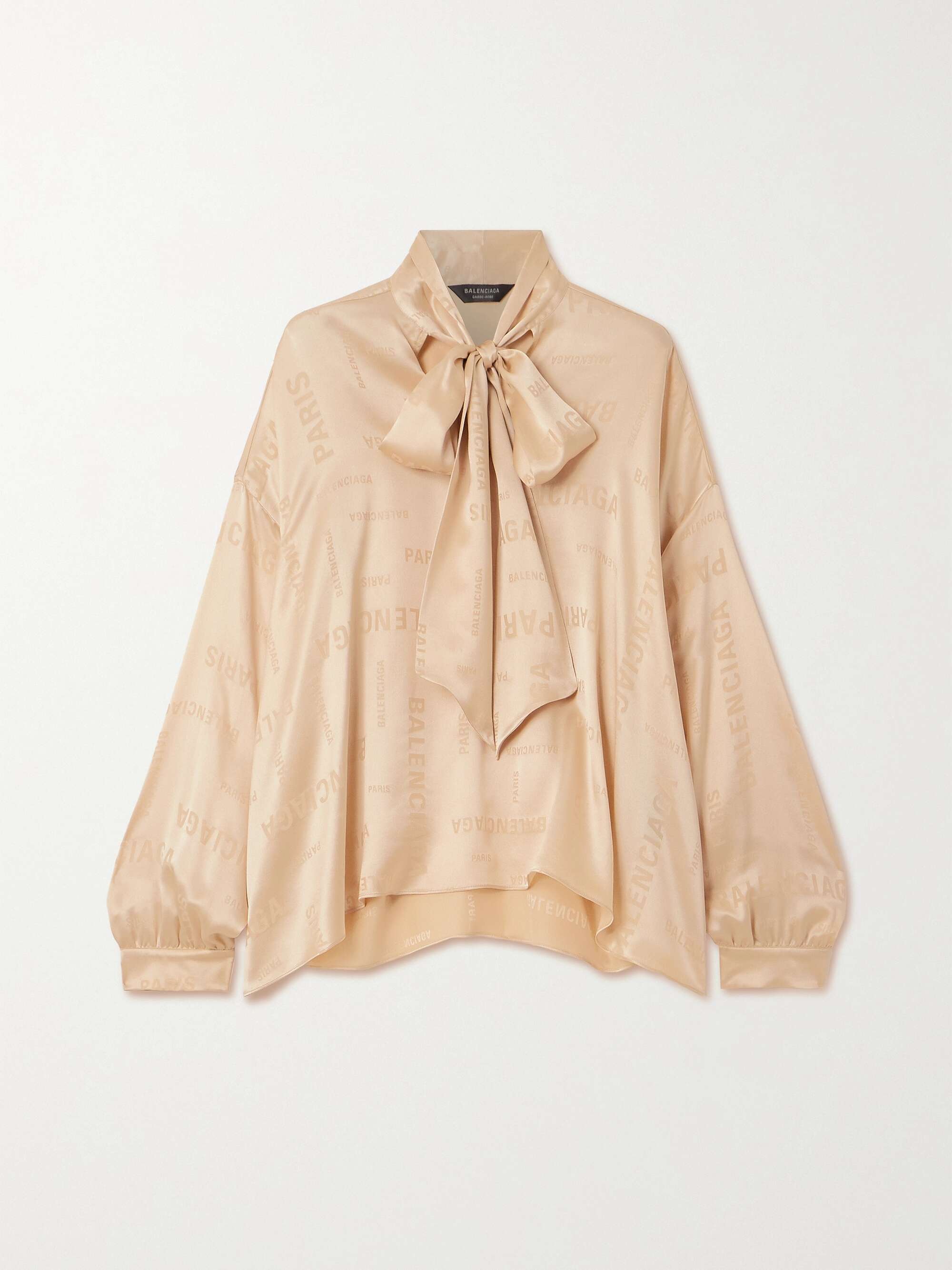 Oversized pussy-bow silk-satin jacquard blouse view