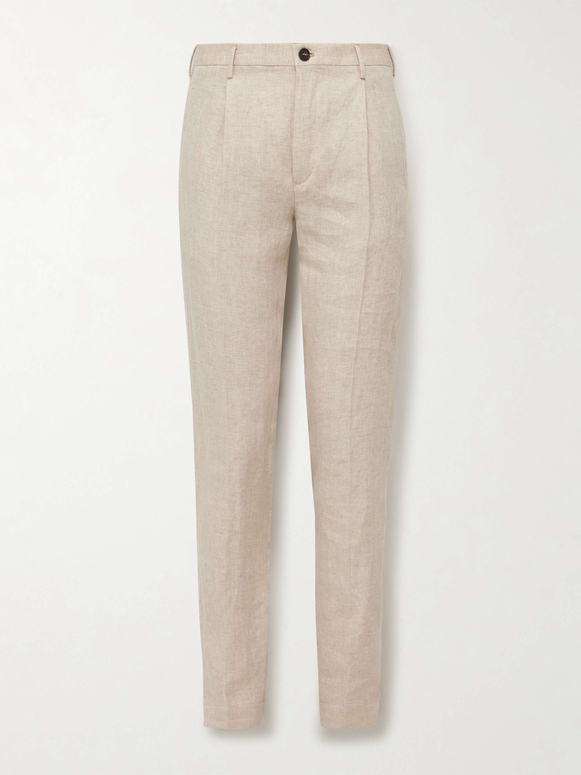 Venezia 1951 Tapered Pleated Herringbone Linen Trousers view