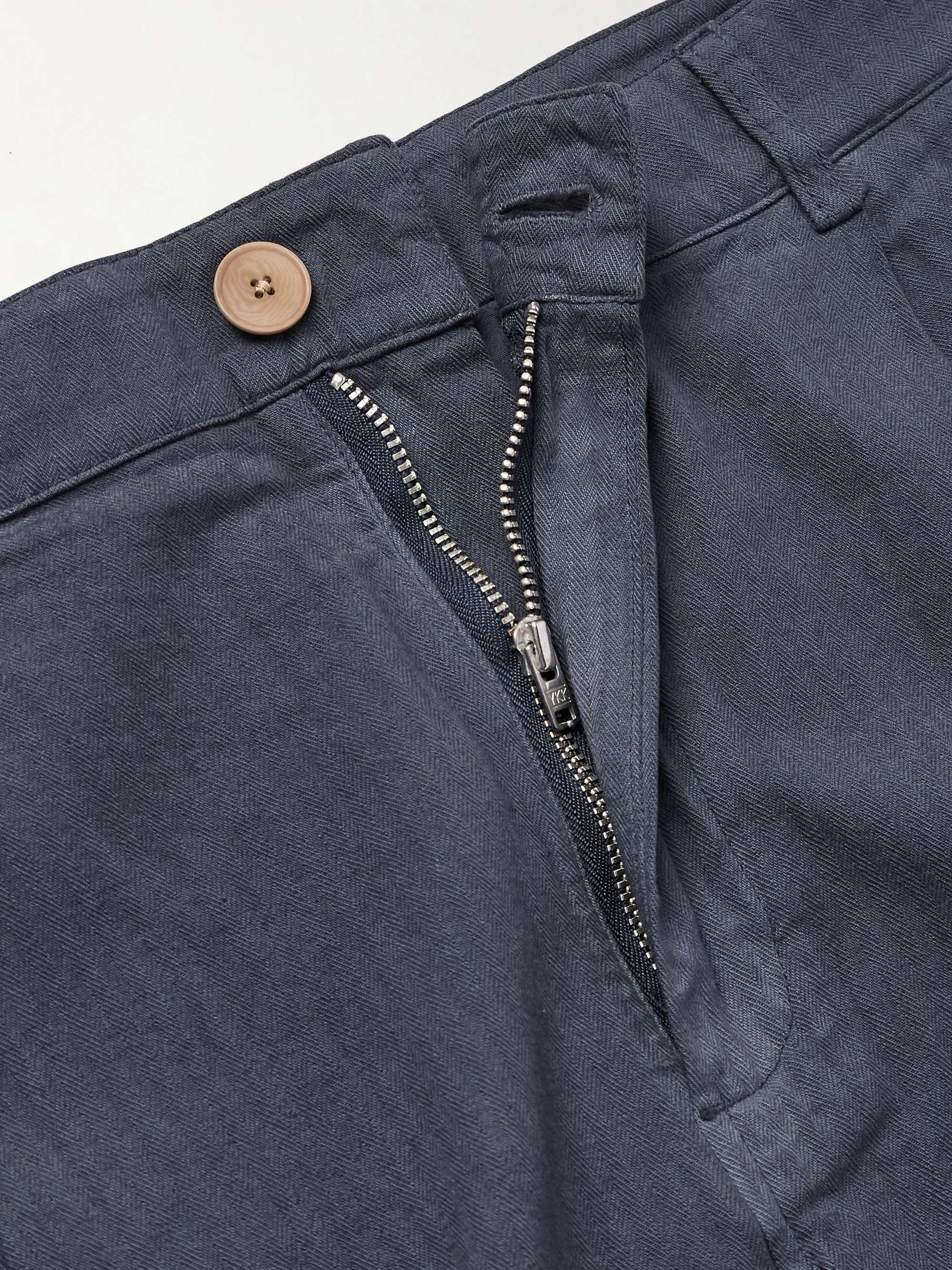 Wide-Leg Pleated Garment-Dyed Herringbone Cotton Shorts view