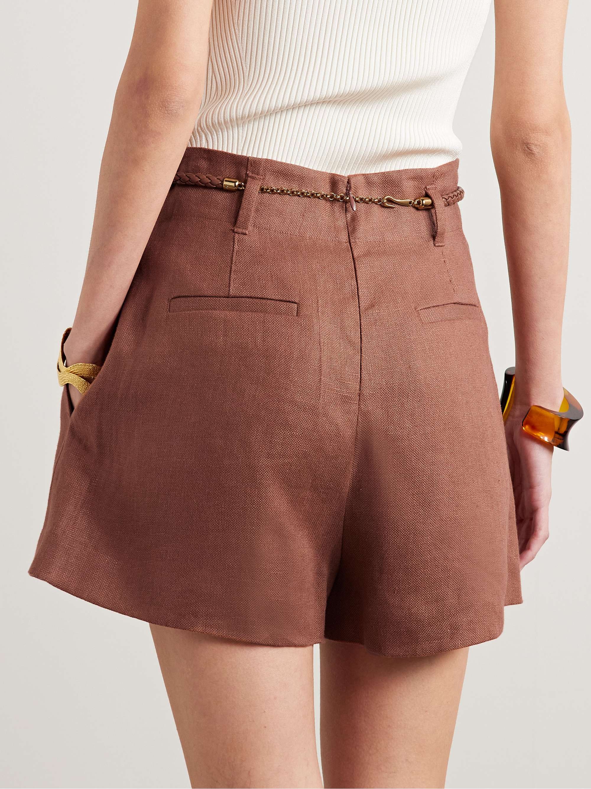 Illuminate belted pleated linen shorts view