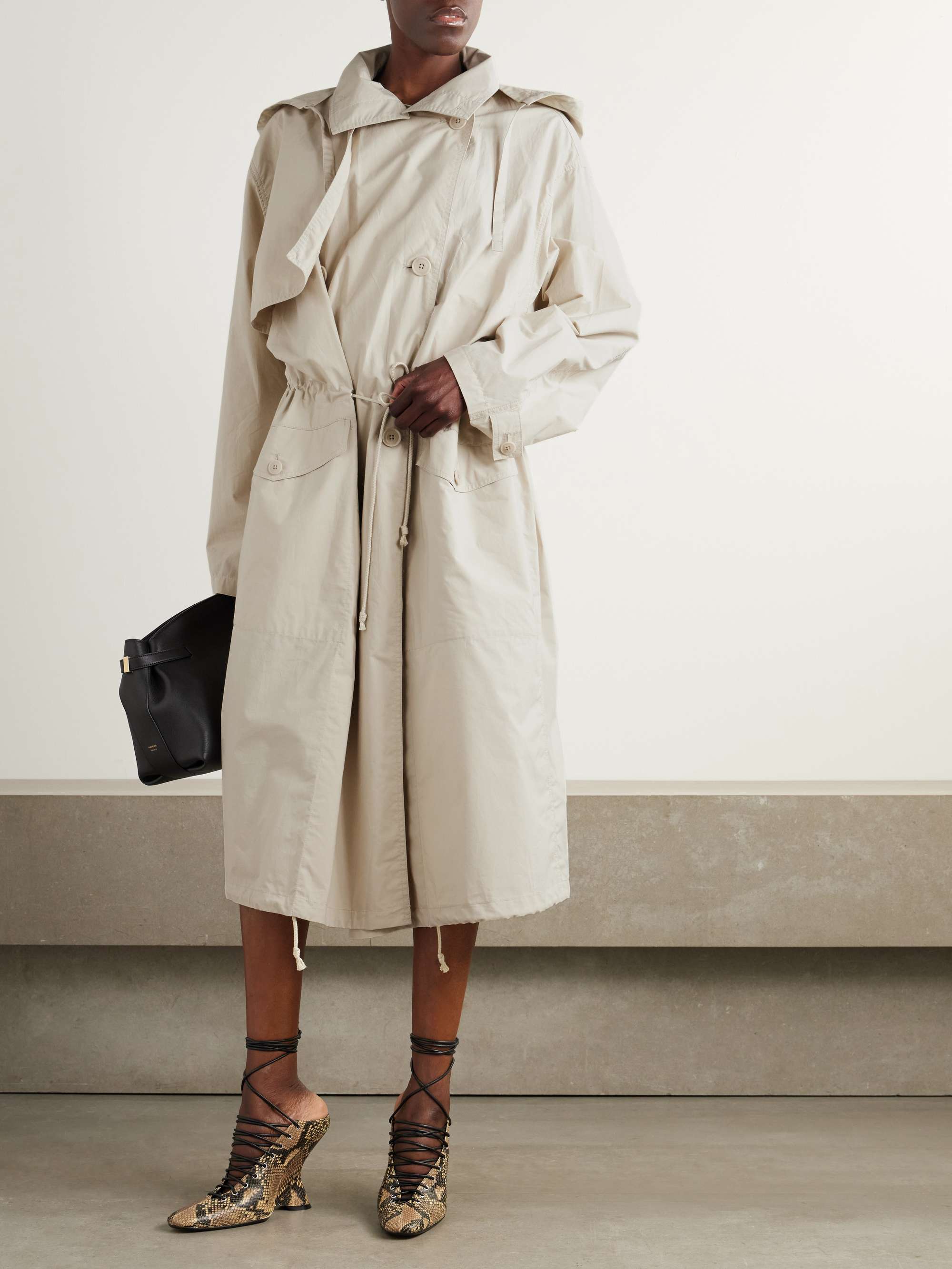 Double-breasted organic cotton-poplin trench coat view