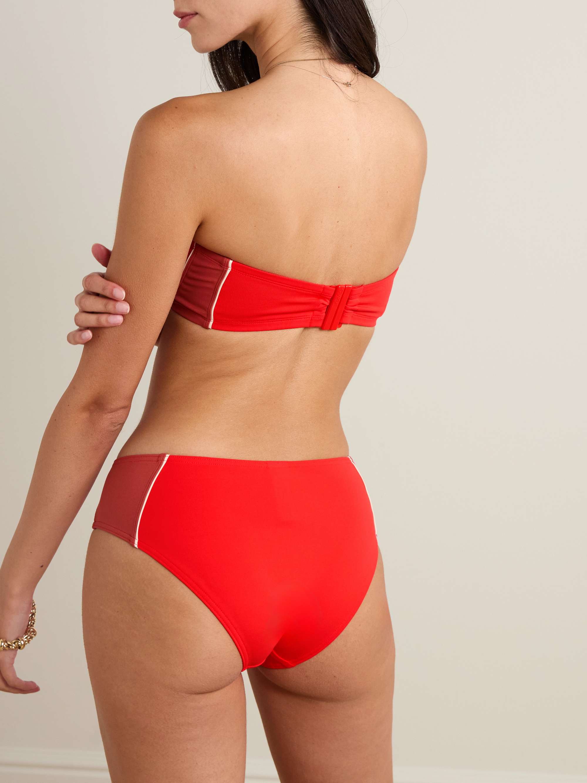 Club strapless color-block bikini top view