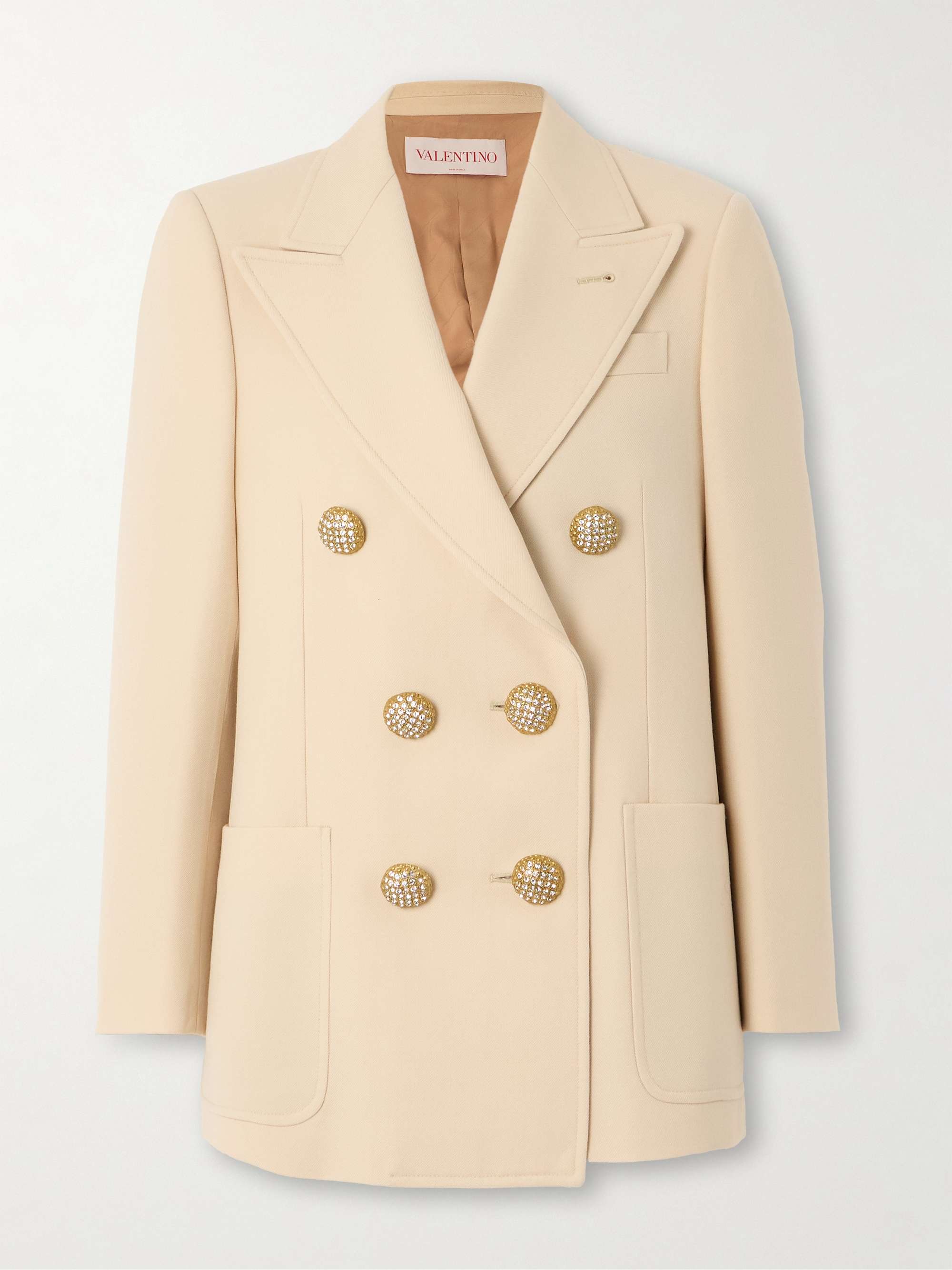 Crystal-embellished double-breasted virgin wool-twill blazer view
