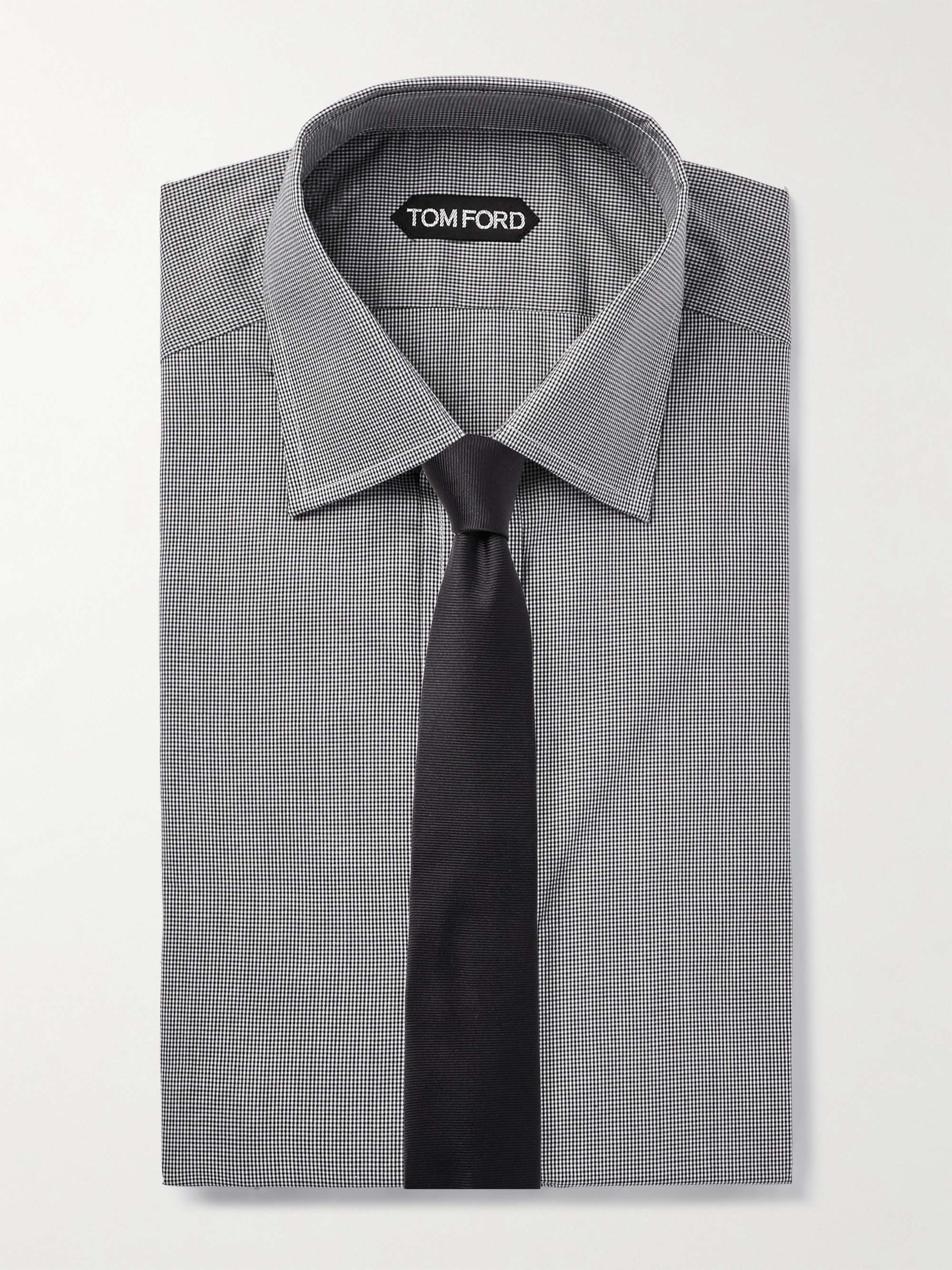 Slim-Fit Cutaway-Collar Checked Cotton-Poplin Shirt view