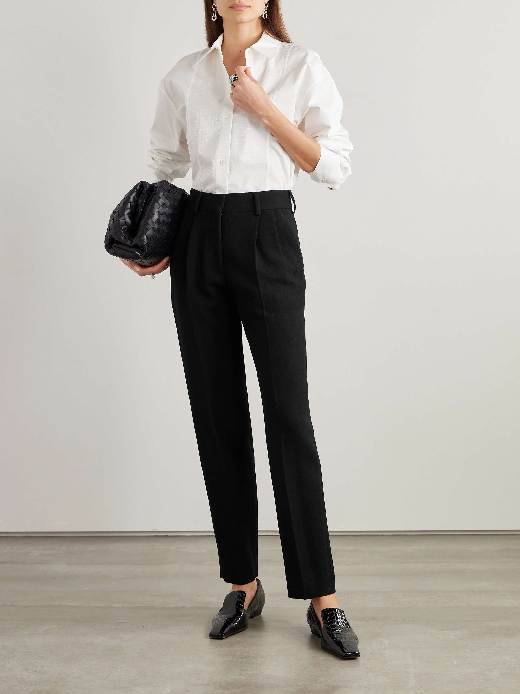 Pleated wool-crepe straight-leg pants view