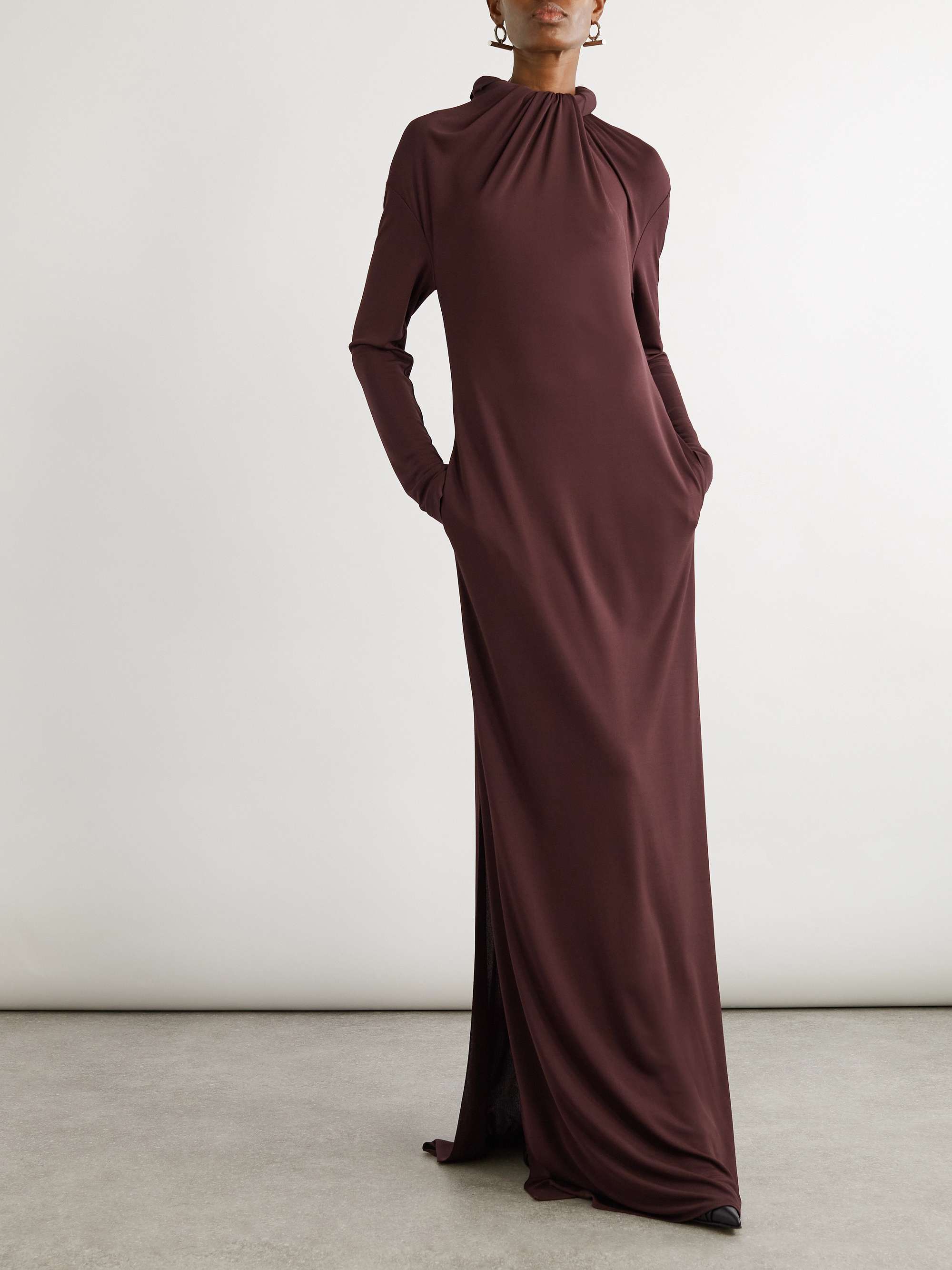 Gathered crepe maxi dress view