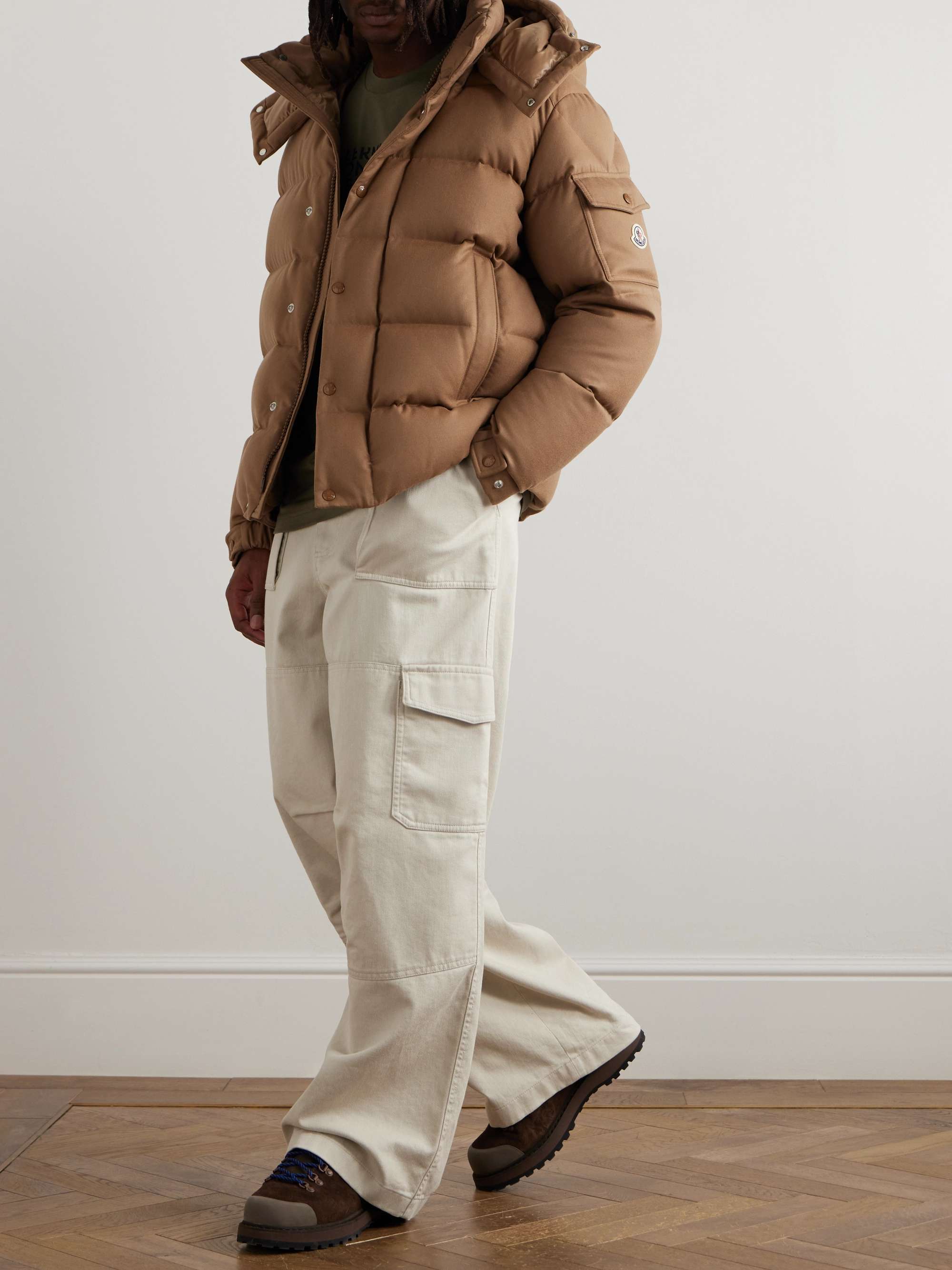 Logo-Appliquéd Quilted Wool-Flannel Hooded Down Jacket view