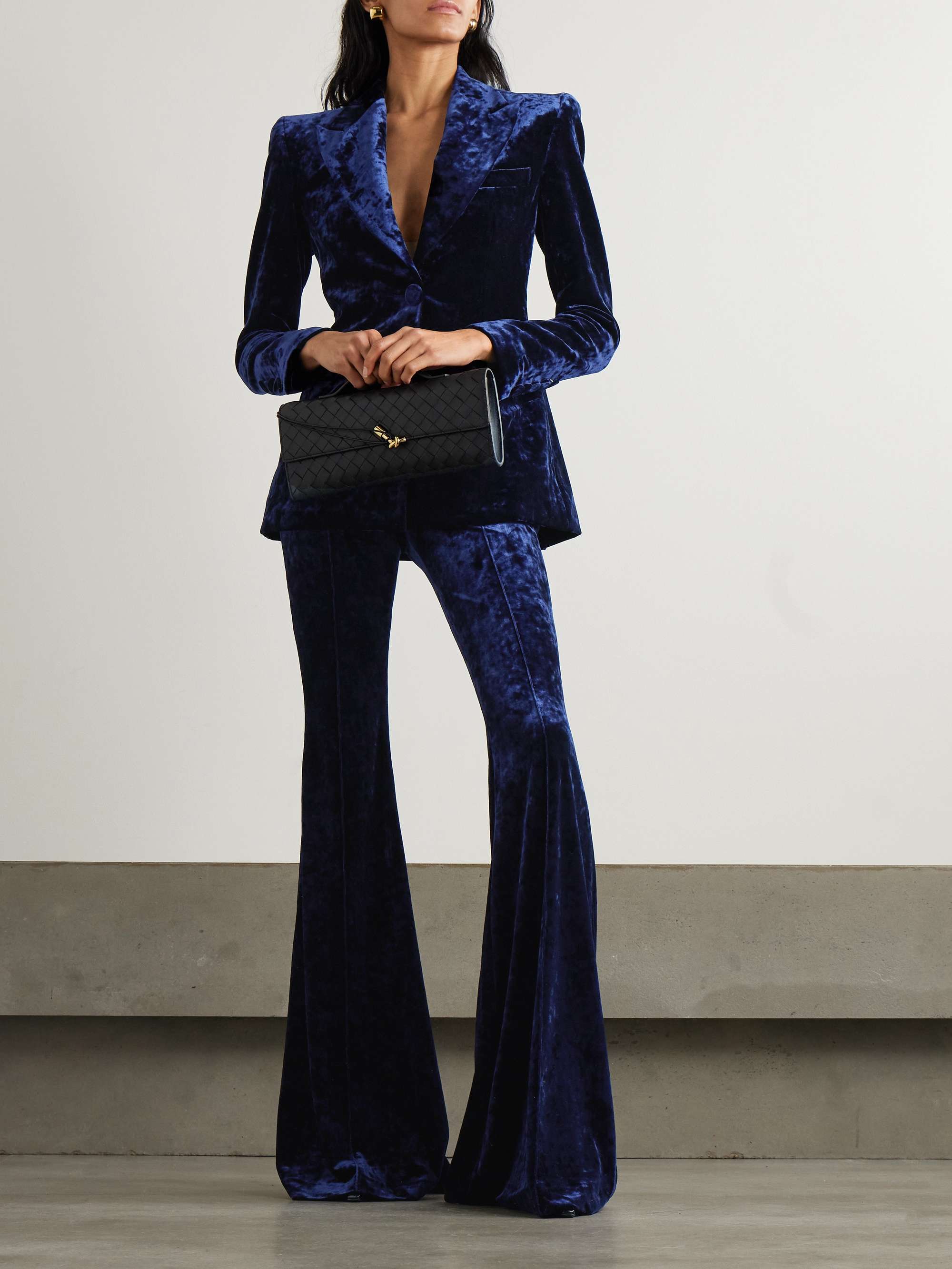 Stretch-velvet flared pants view