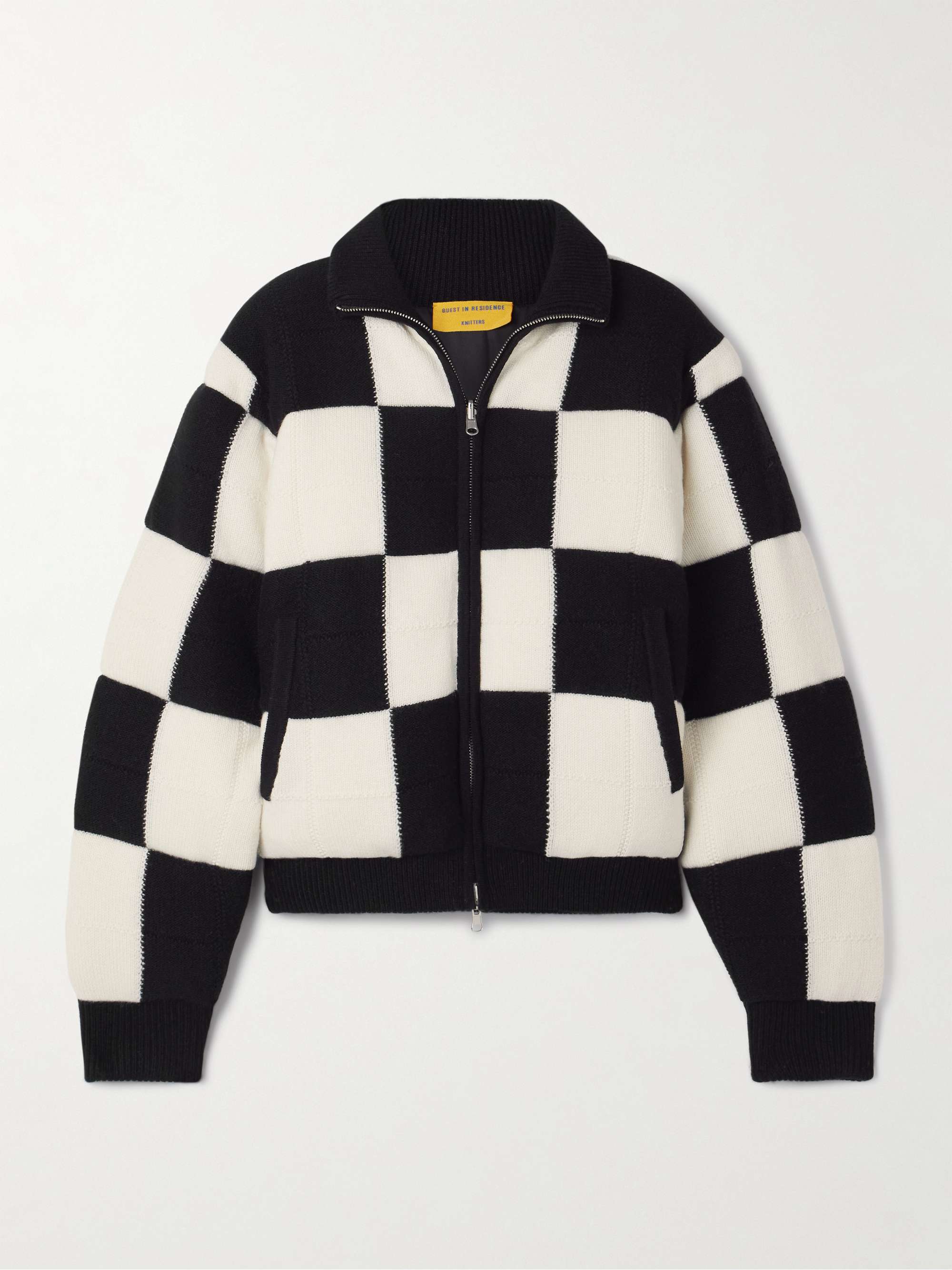 Checked padded quilted wool and cashmere-blend jacket view