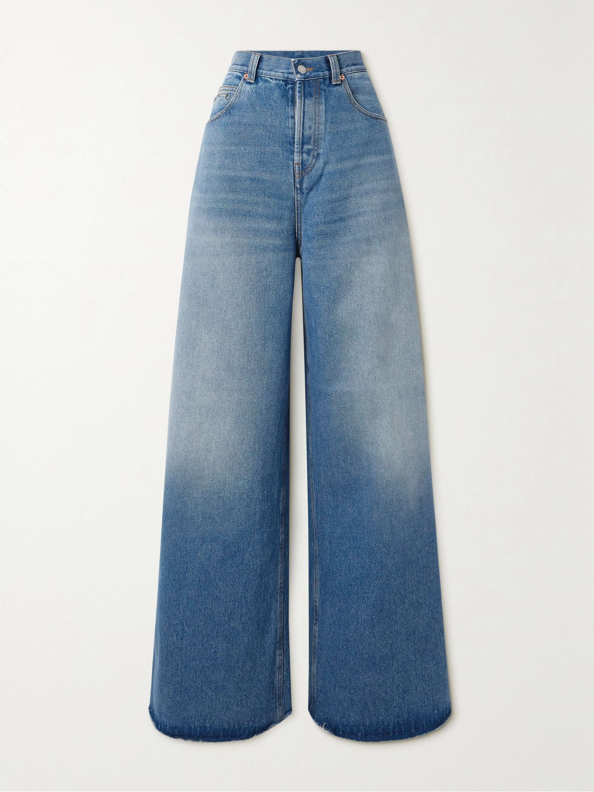 Horsebit-detailed frayed high-rise wide-leg jeans view
