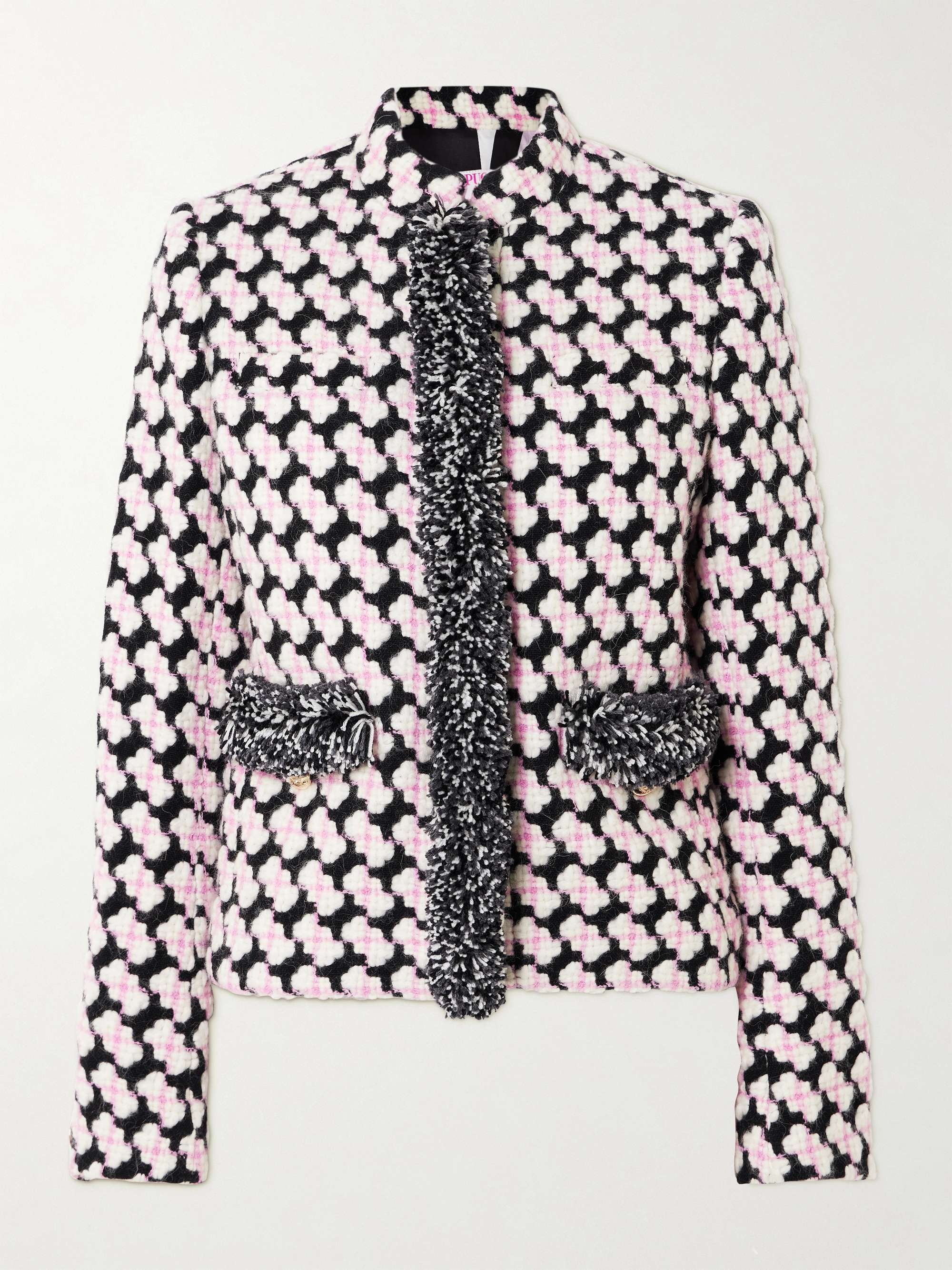 Fringed wool-blend tweed jacket view