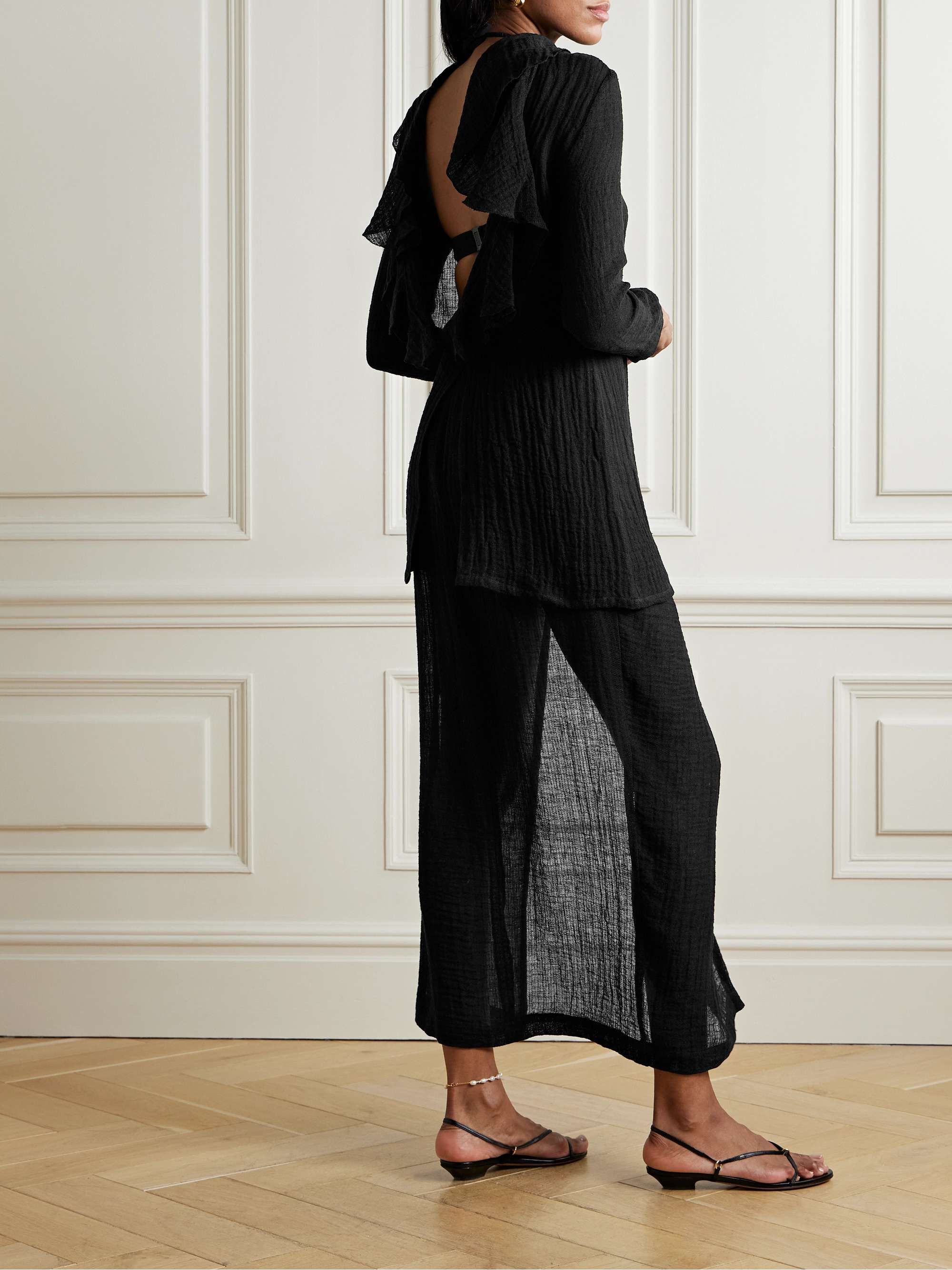 Open-back ruffled linen-blend gauze tunic view