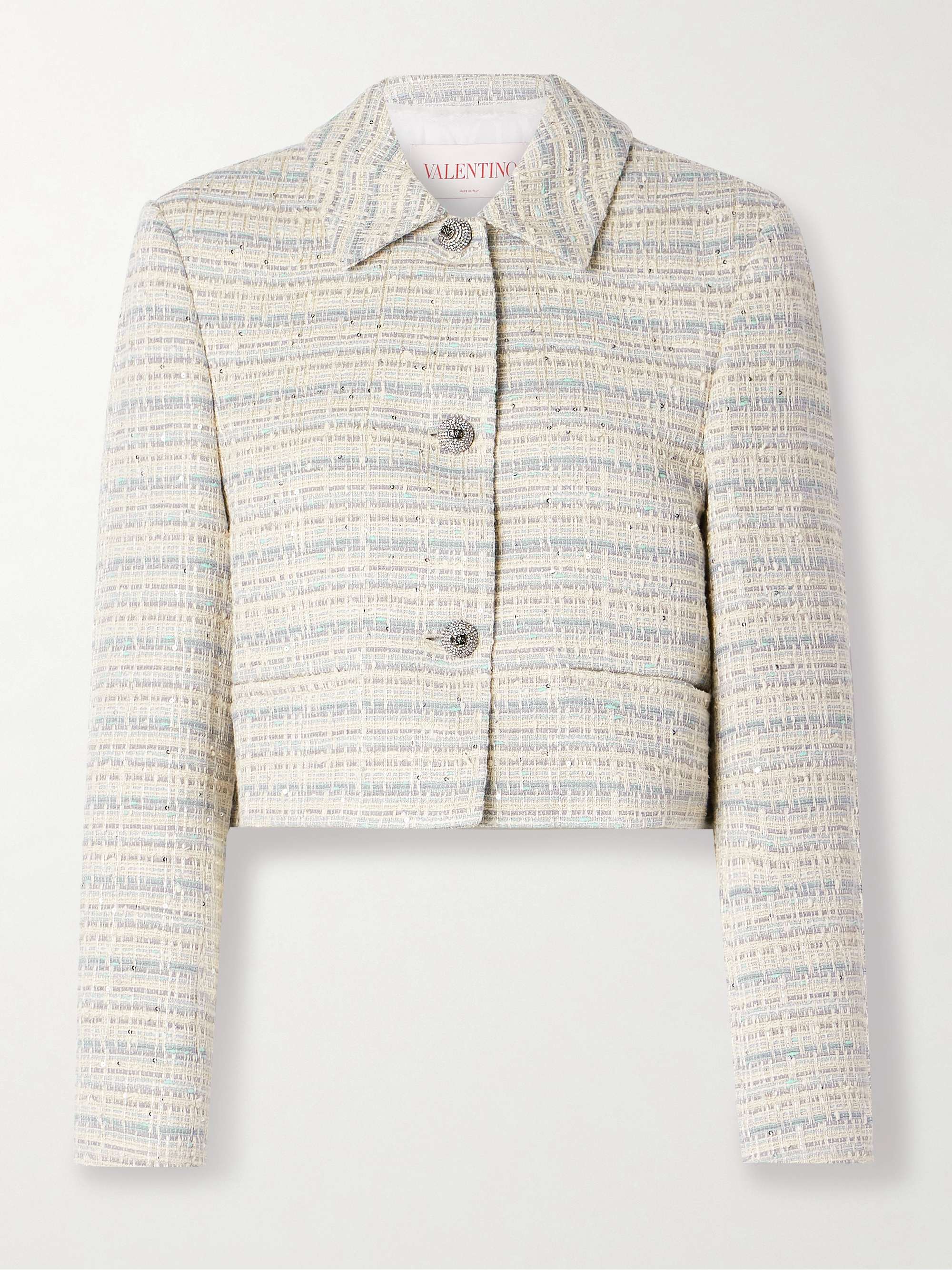 Cropped embellished cotton-blend tweed jacket view