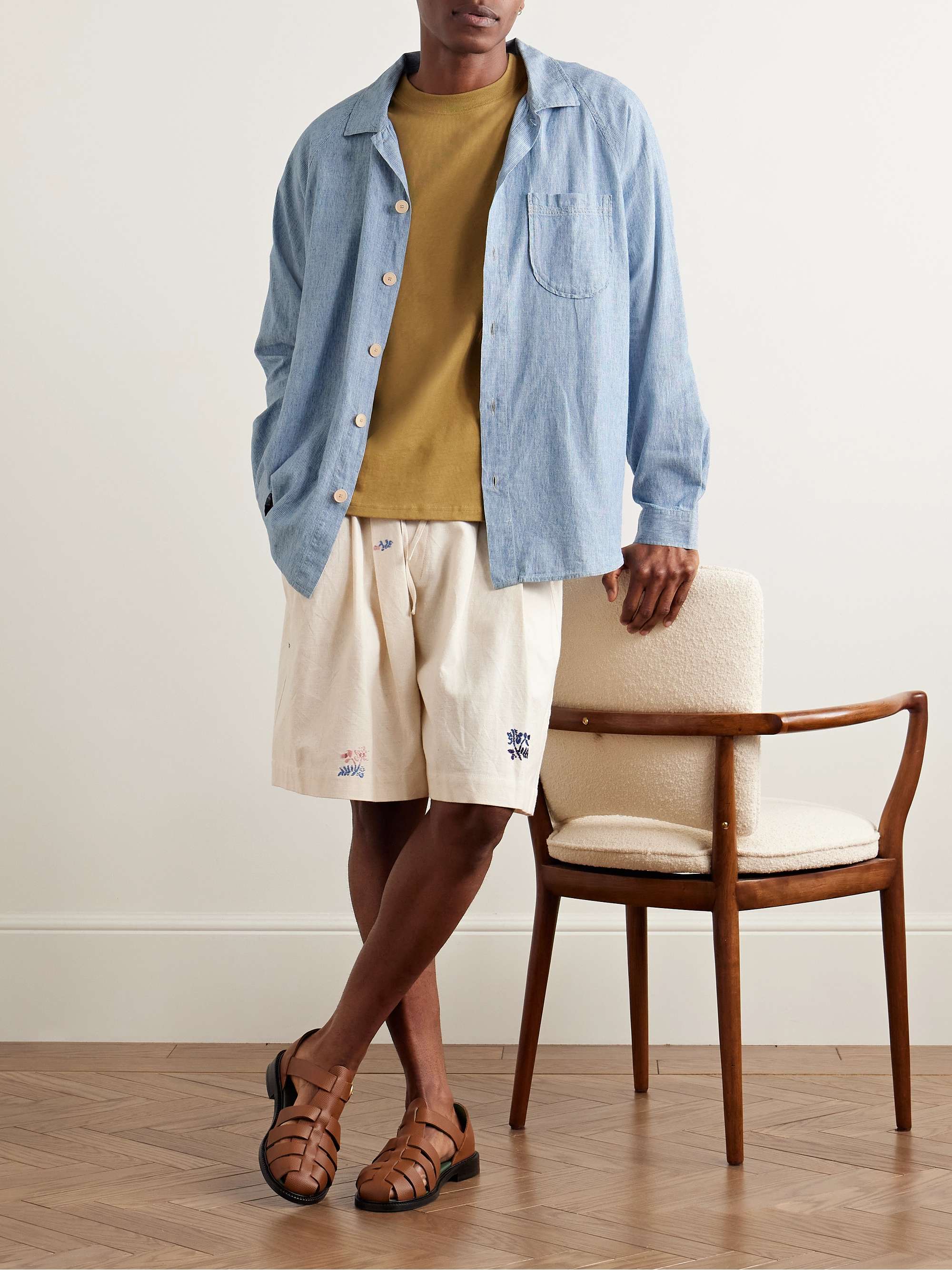 Camp-Collar Striped Linen and Cotton-Blend Shirt view