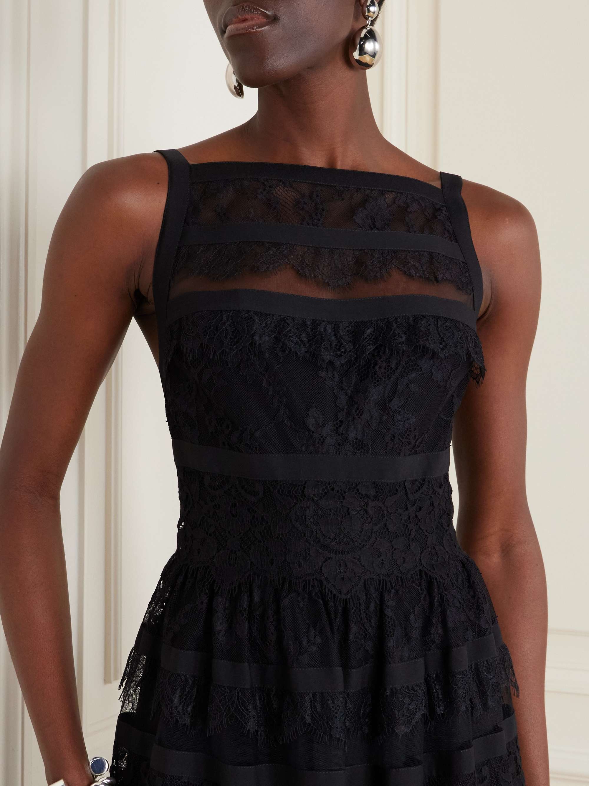 Tiered mesh and lace gown view