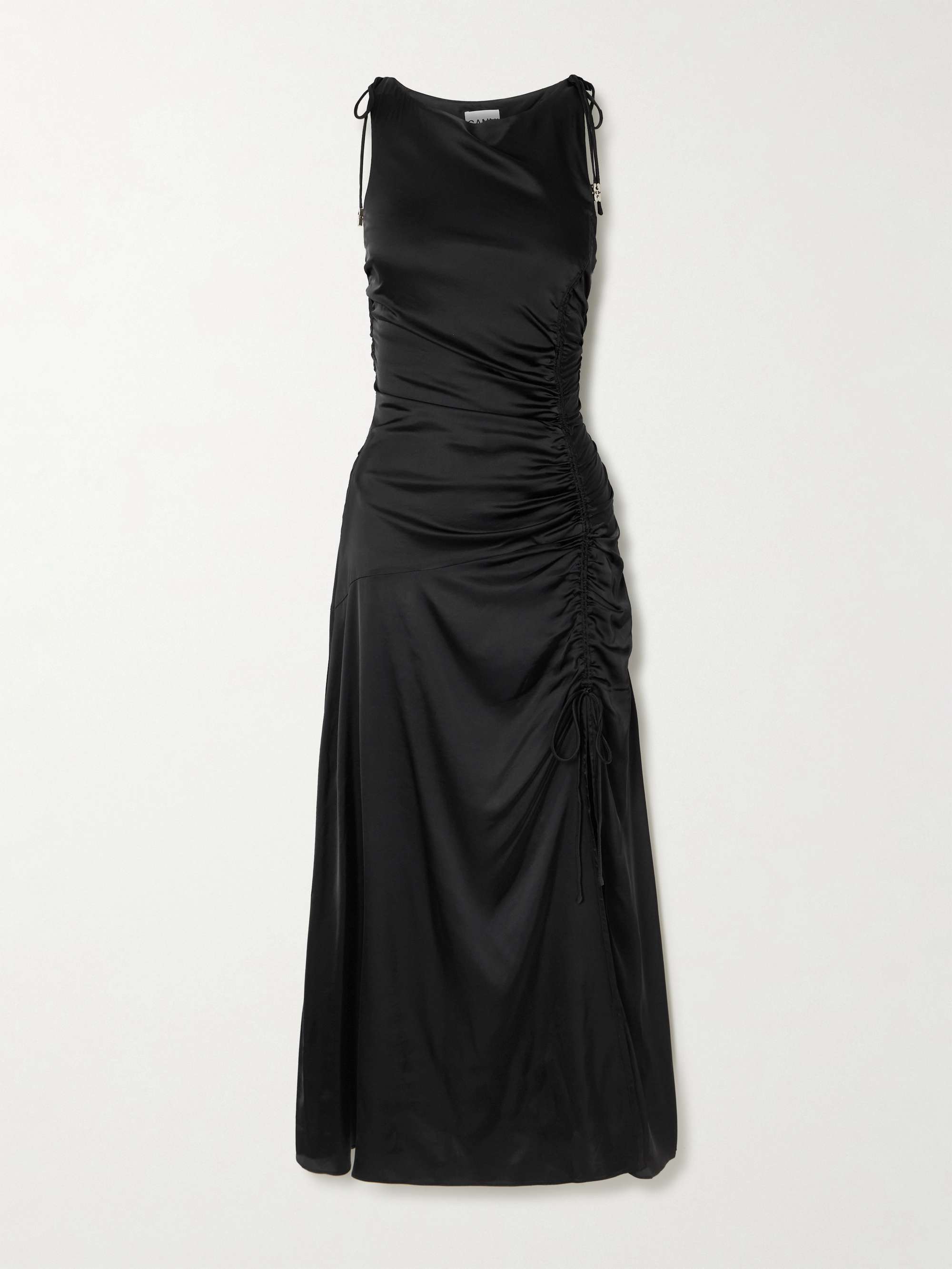 Tie-detailed ruched satin midi dress view