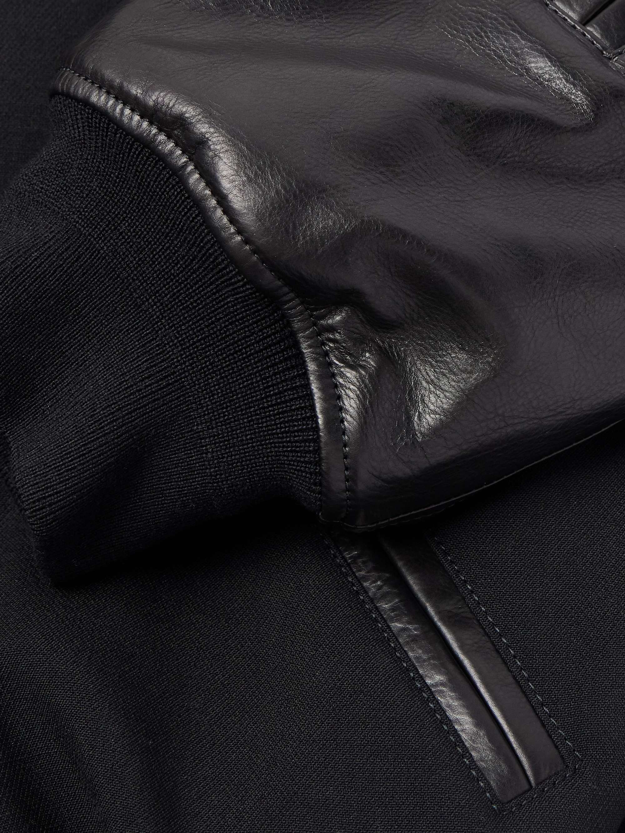 Oversized Leather-Trimmed Wool Varsity Jacket view
