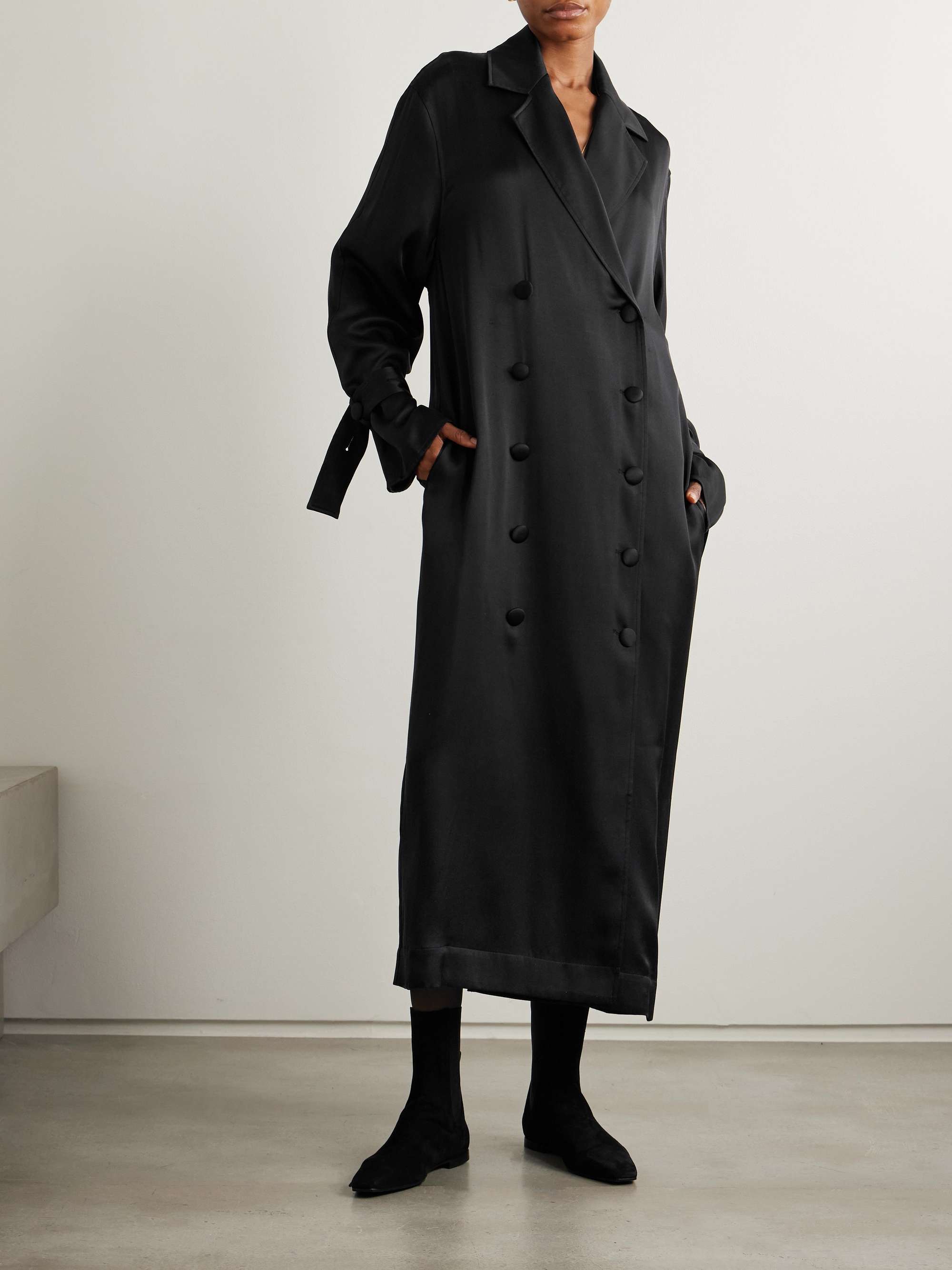 Satin trench coat view