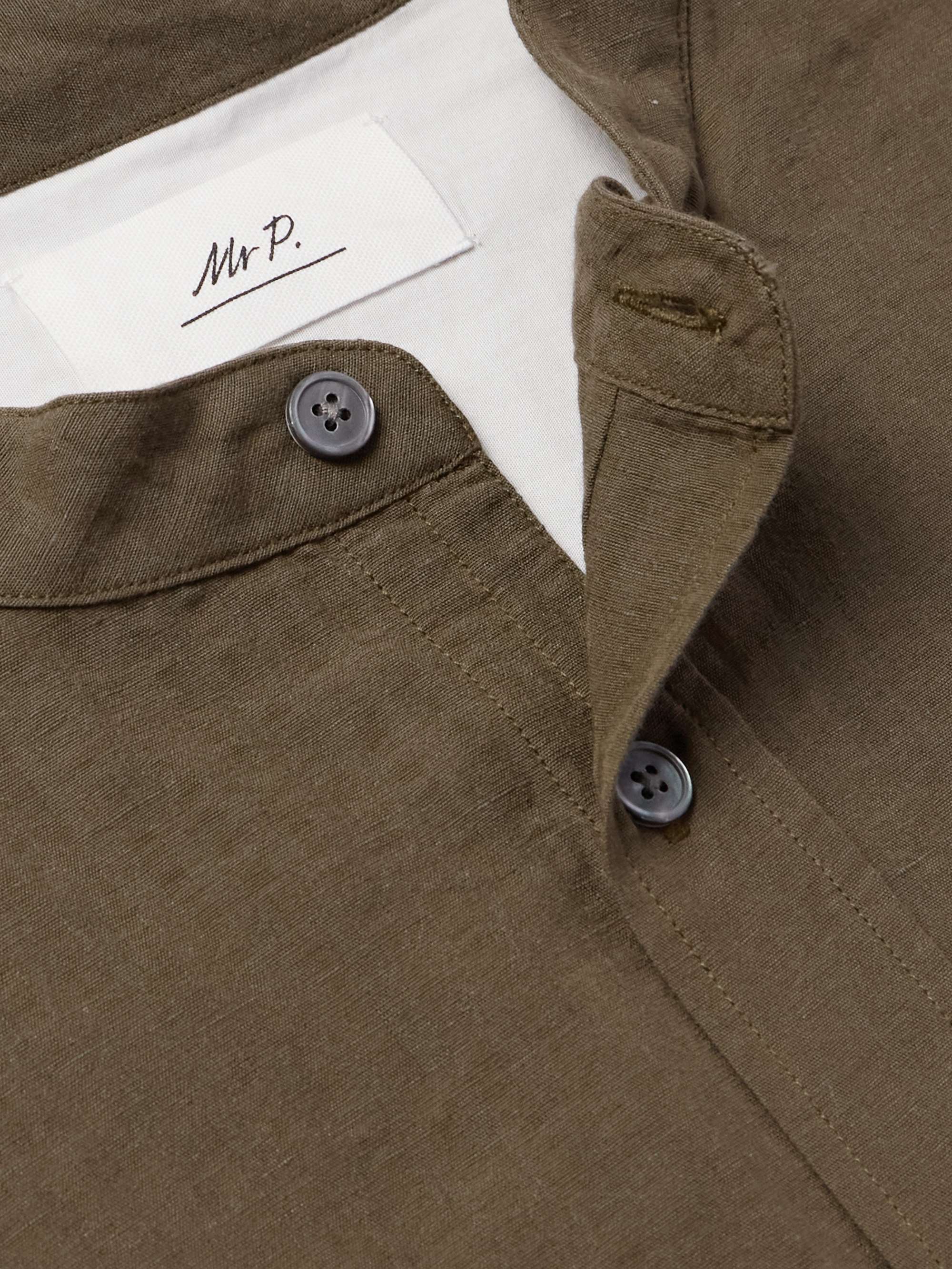 Grandad-Collar Organic Cotton and Linen-Blend Seersucker Shirt view