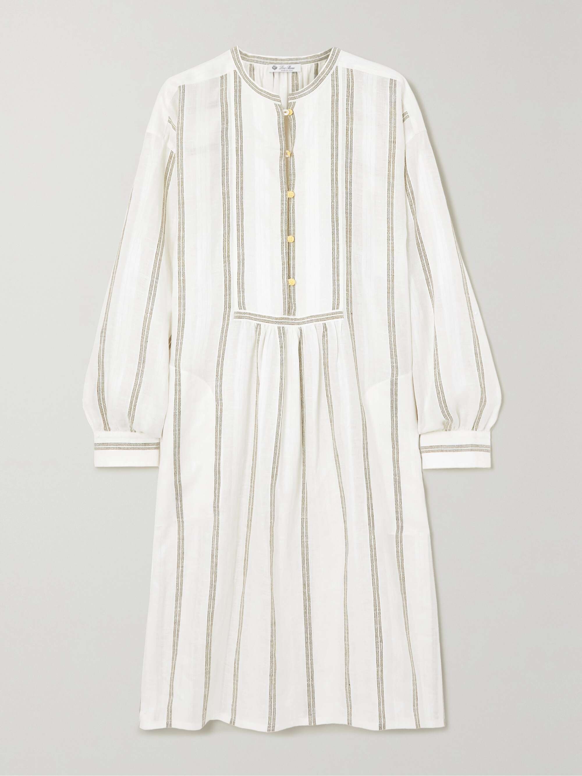 Pleated striped linen midi dress view