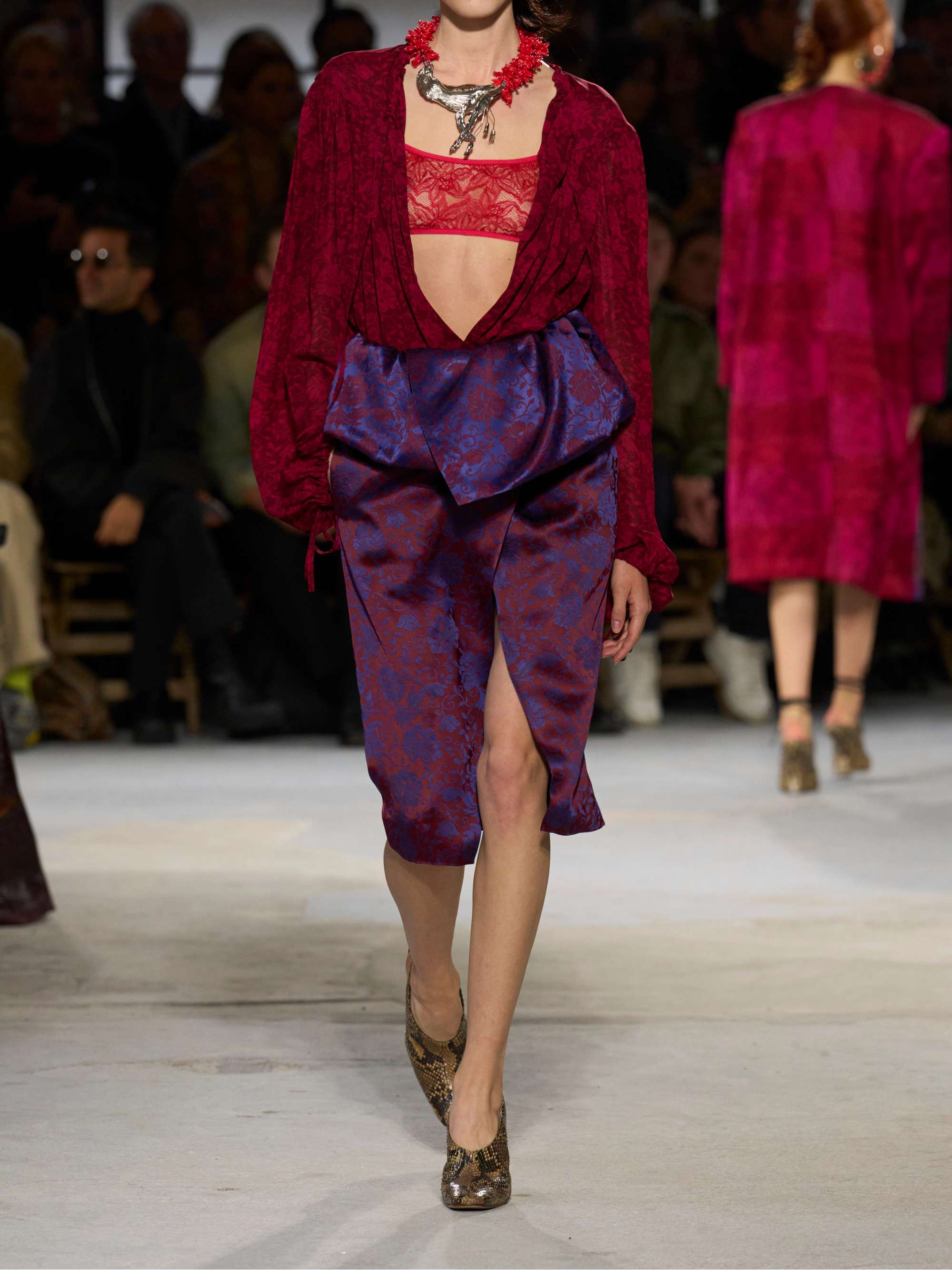 Wrap-effect satin-jacquard midi skirt view