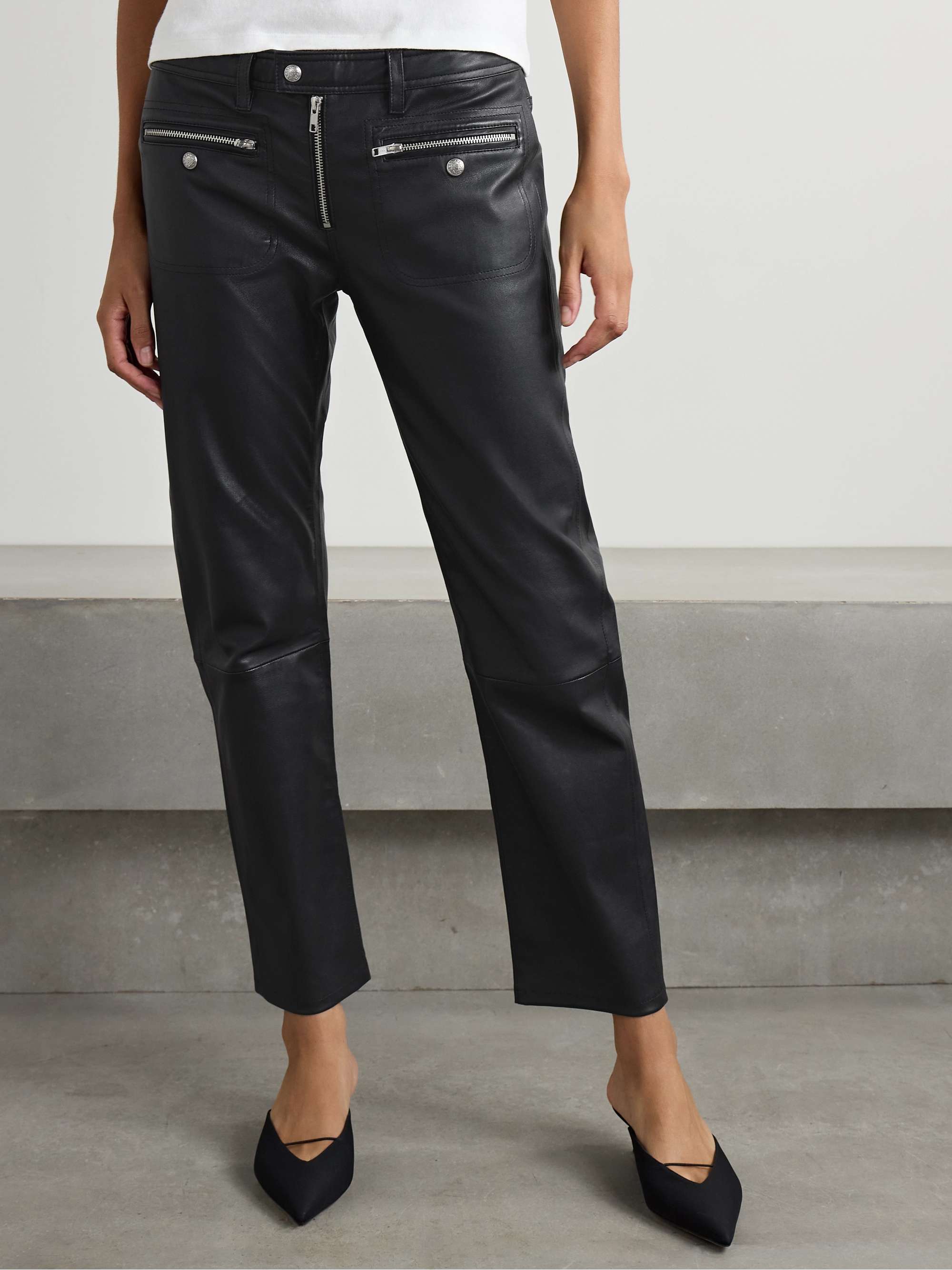 Boy low-rise straight-leg leather pants view