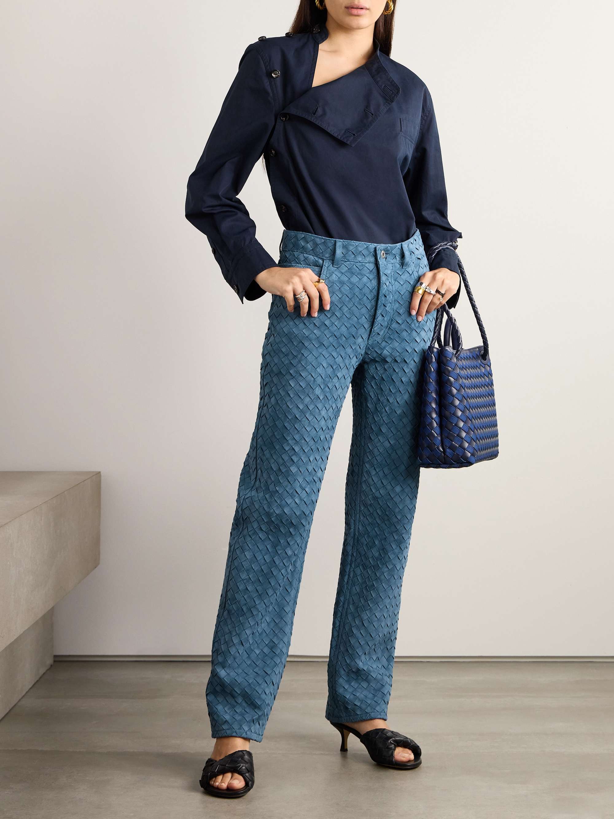Intrecciato suede straight-leg pants view