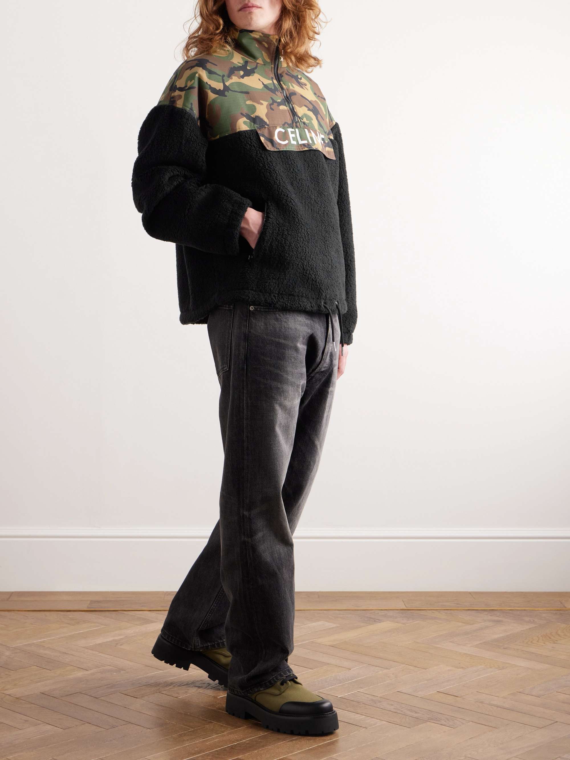 Logo and Camouflage-Print Ripstop-Trimmed Fleece Jacket view