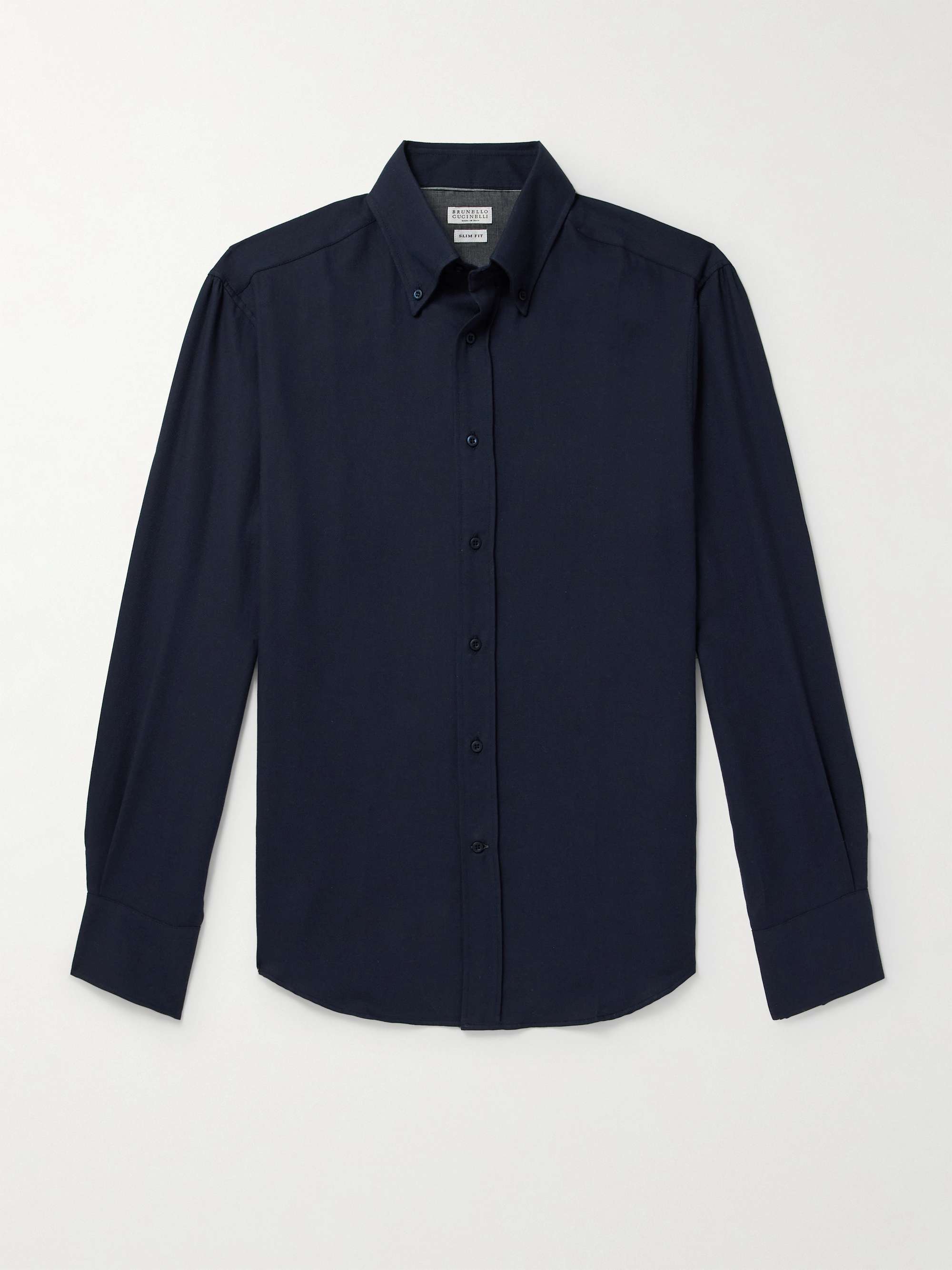 Slim-Fit Button-Down Collar Cotton and Cashmere-Blend Shirt view