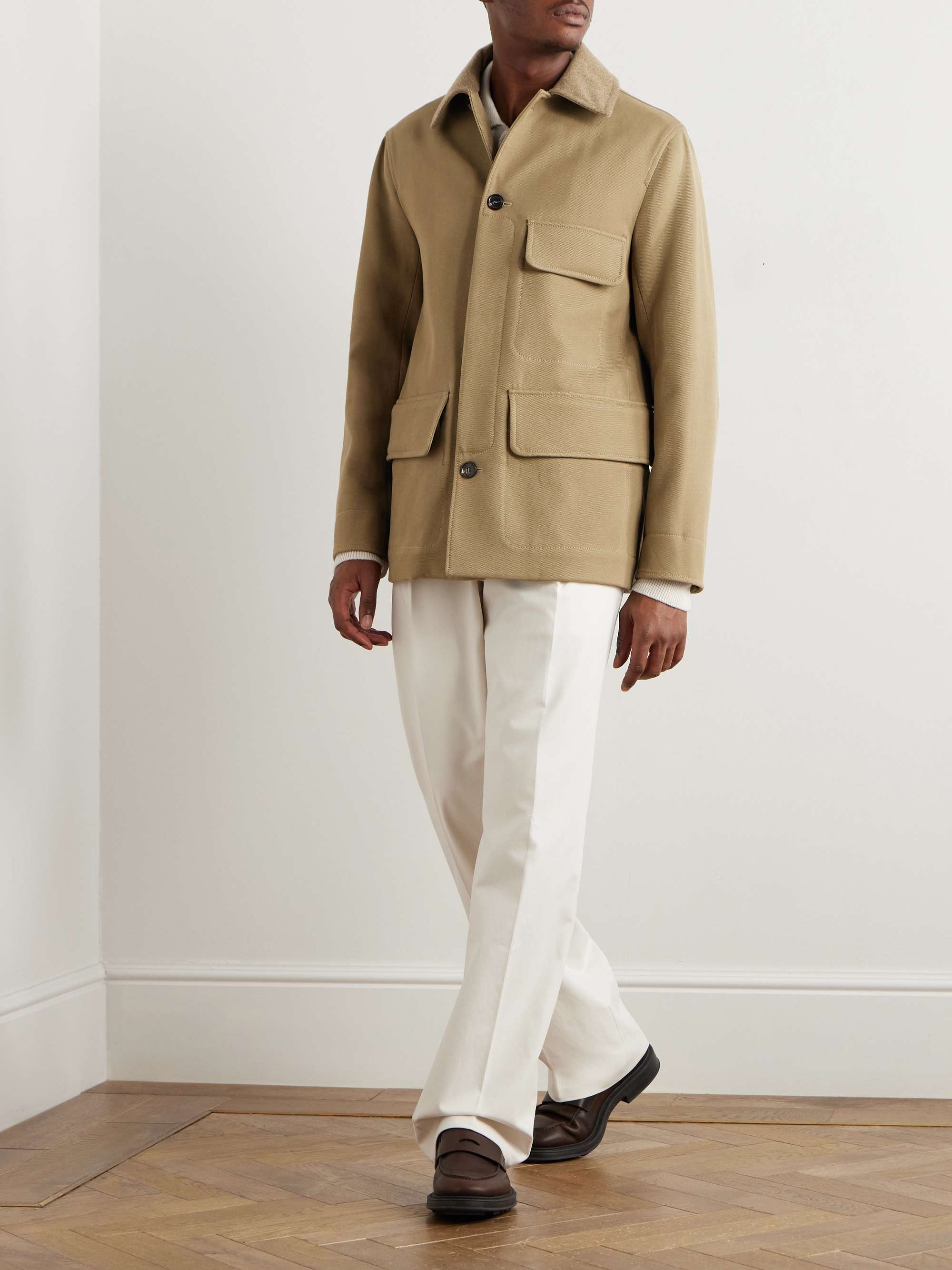 Barth Caban Felt and Leather-Trimmed Cotton-Gabardine Jacket view