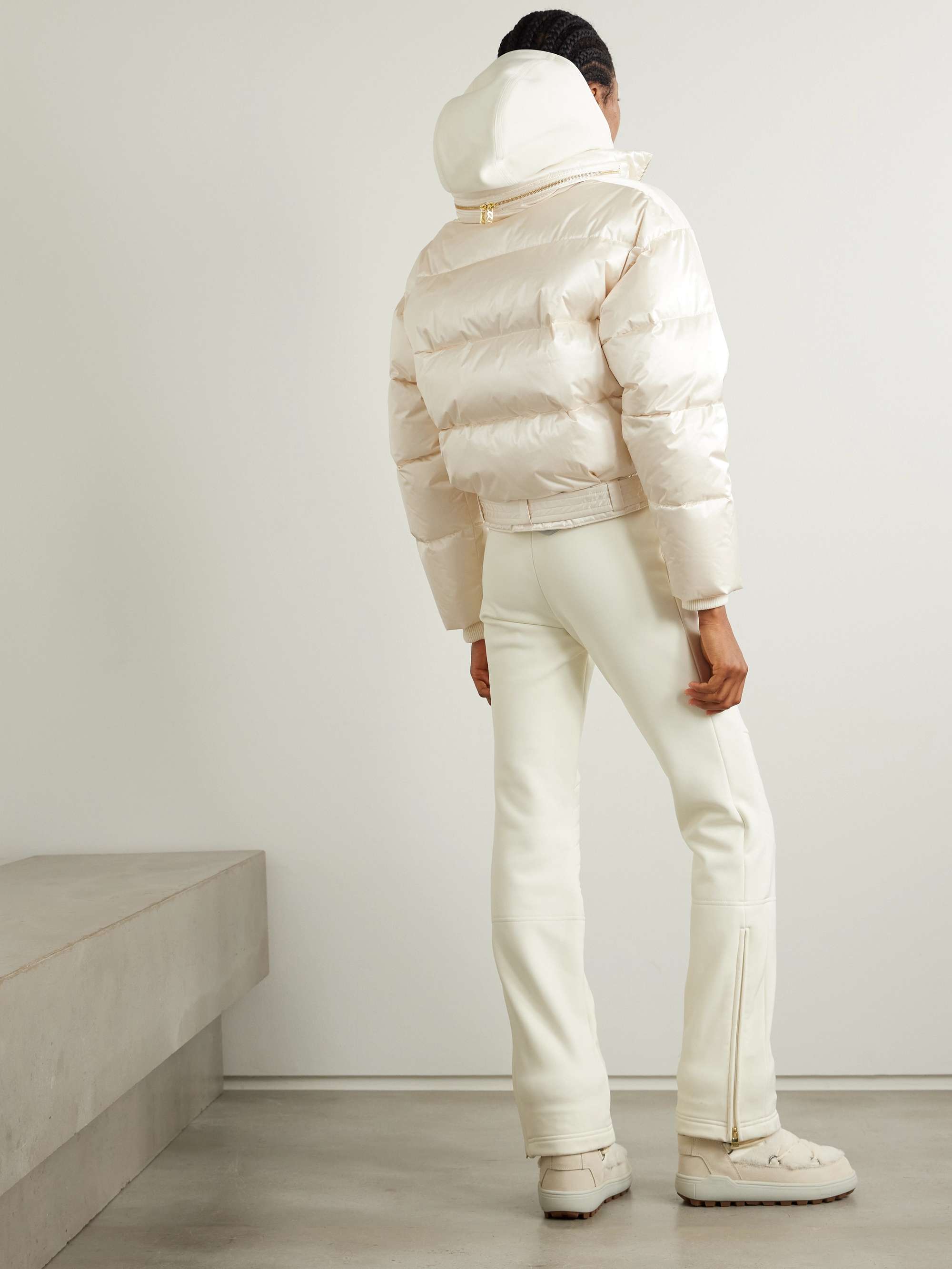 Aya hooded belted quilted recycled down ski suit view