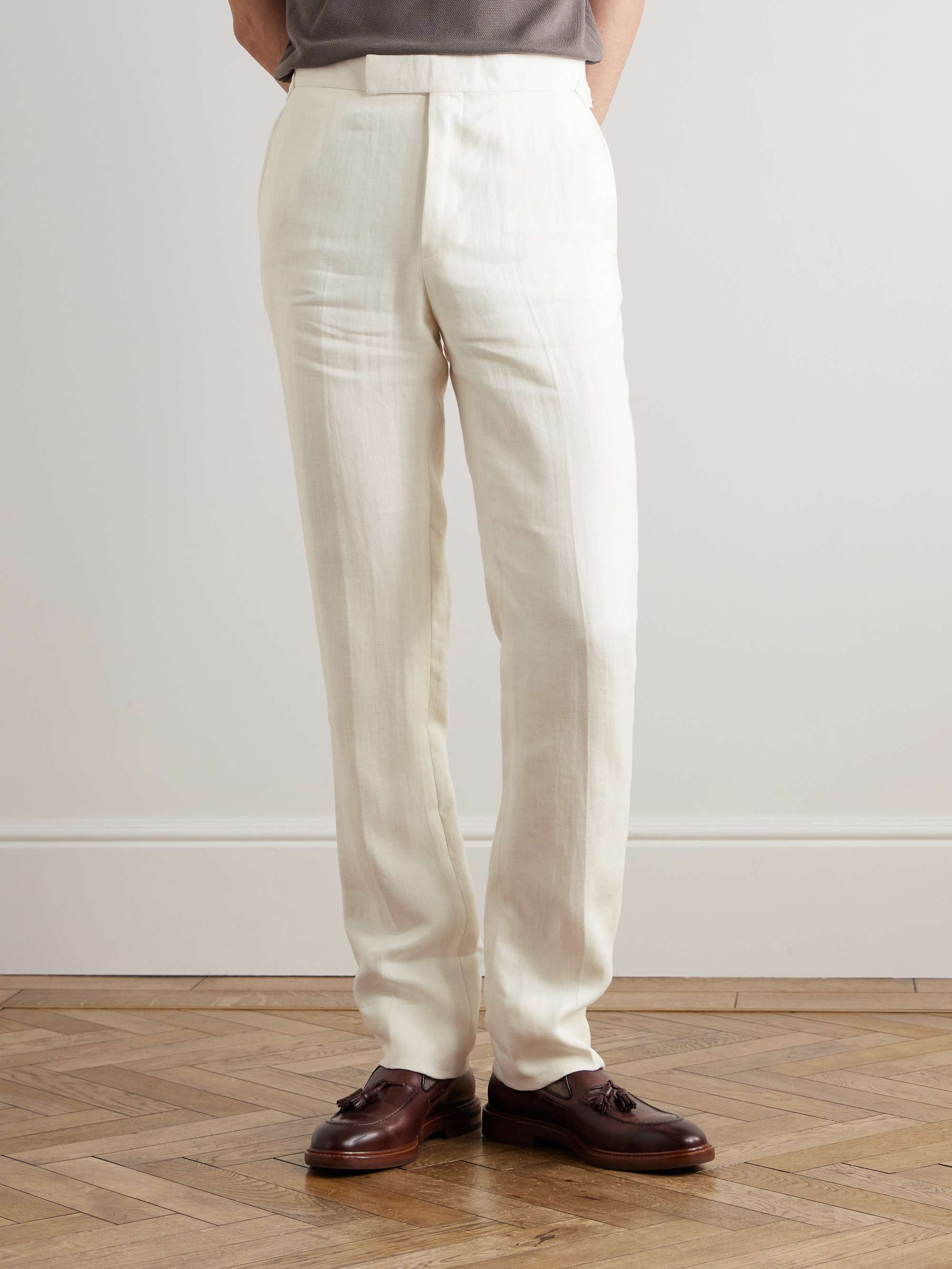 Herringbone Linen-Twill Tuxedo Trousers view