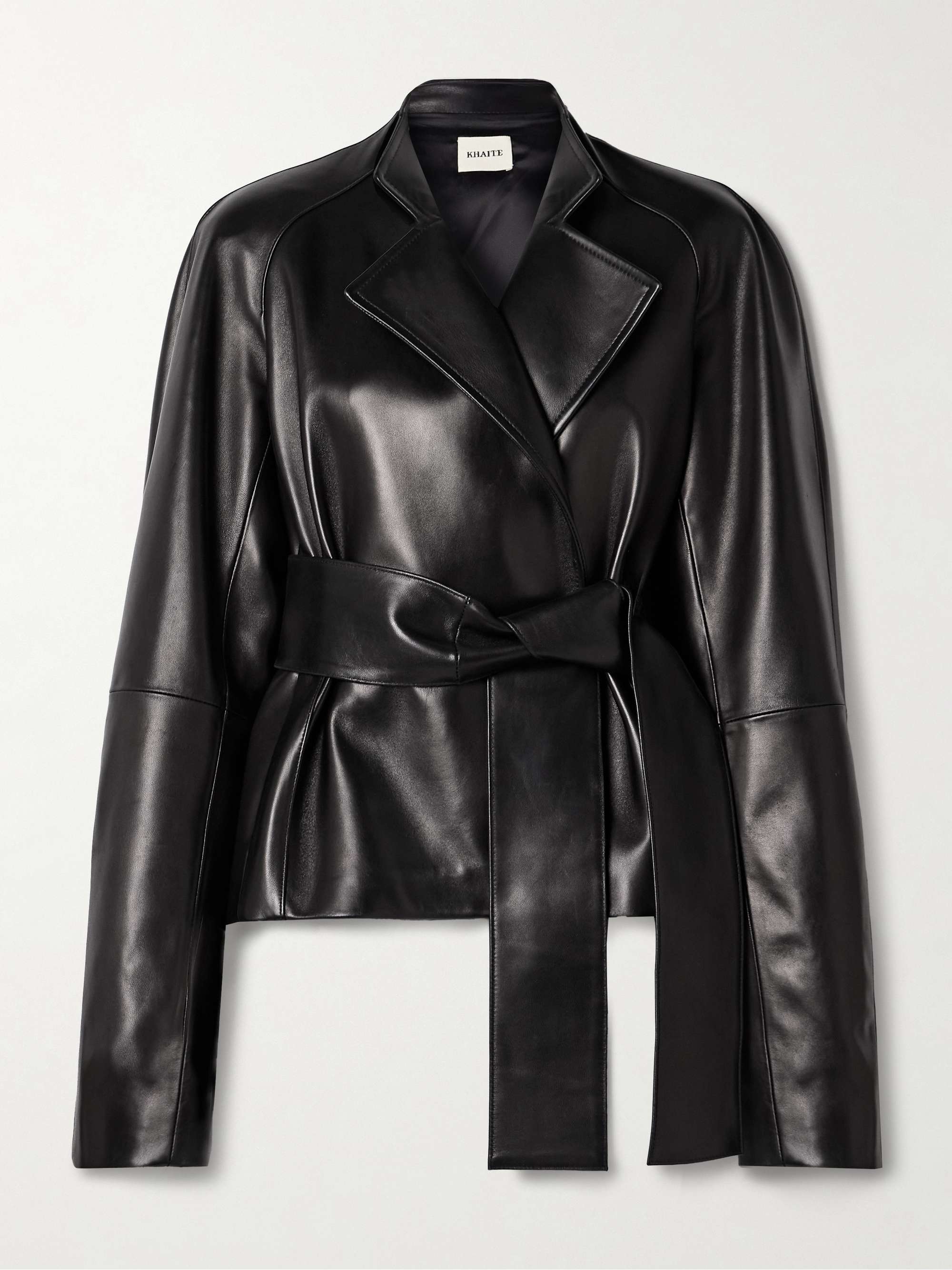 Edith asymmetric belted leather jacket view